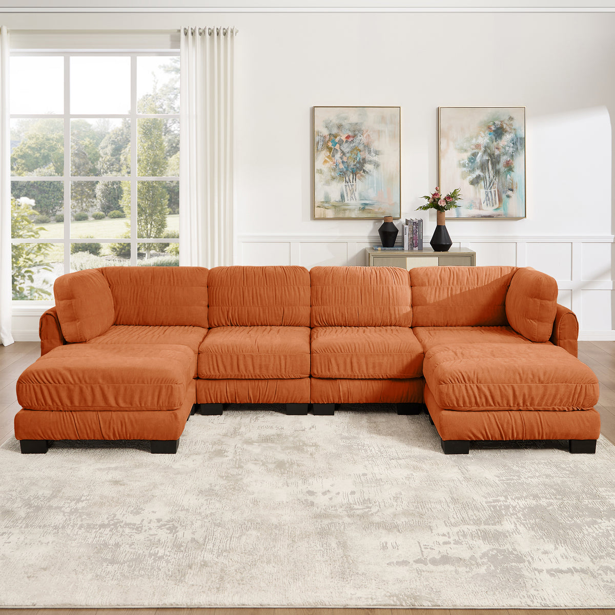 Reston 140" Modular U-Shaped Chenille Sectional Sofa with 2 Ottomans