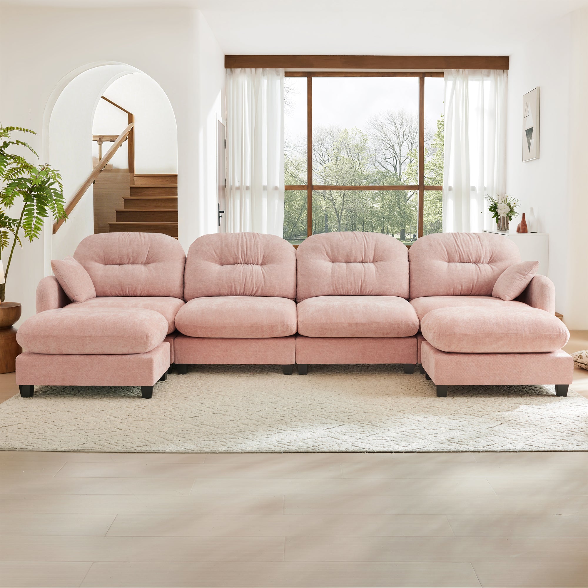 Roselyn 140" Modular Chenille U-Shaped Sectional Sofa with Ottoman and Tufted Cushion Backrest