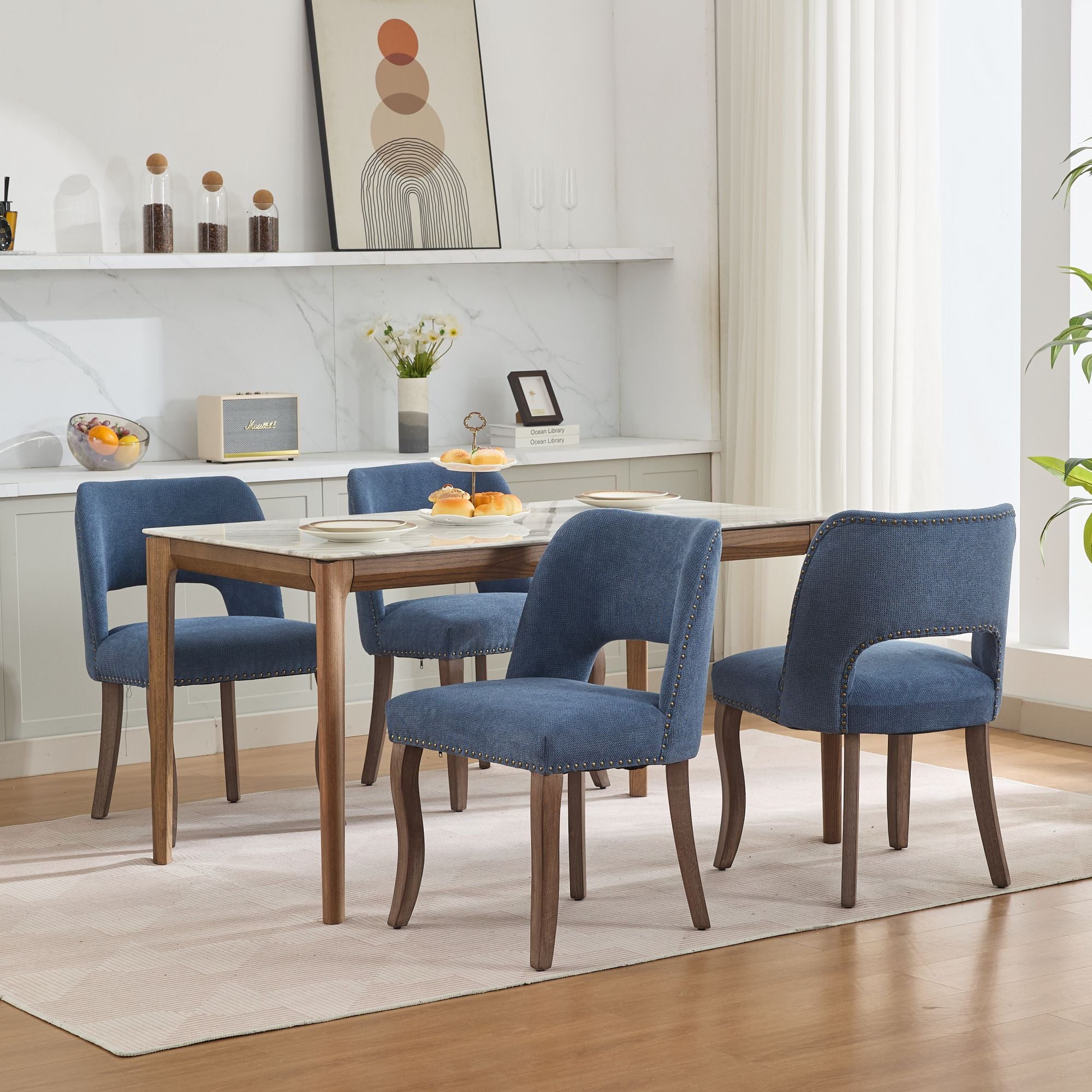 Tiberis Modern Fabric Upholstered Dining Chair Set of 2 Wood Frame