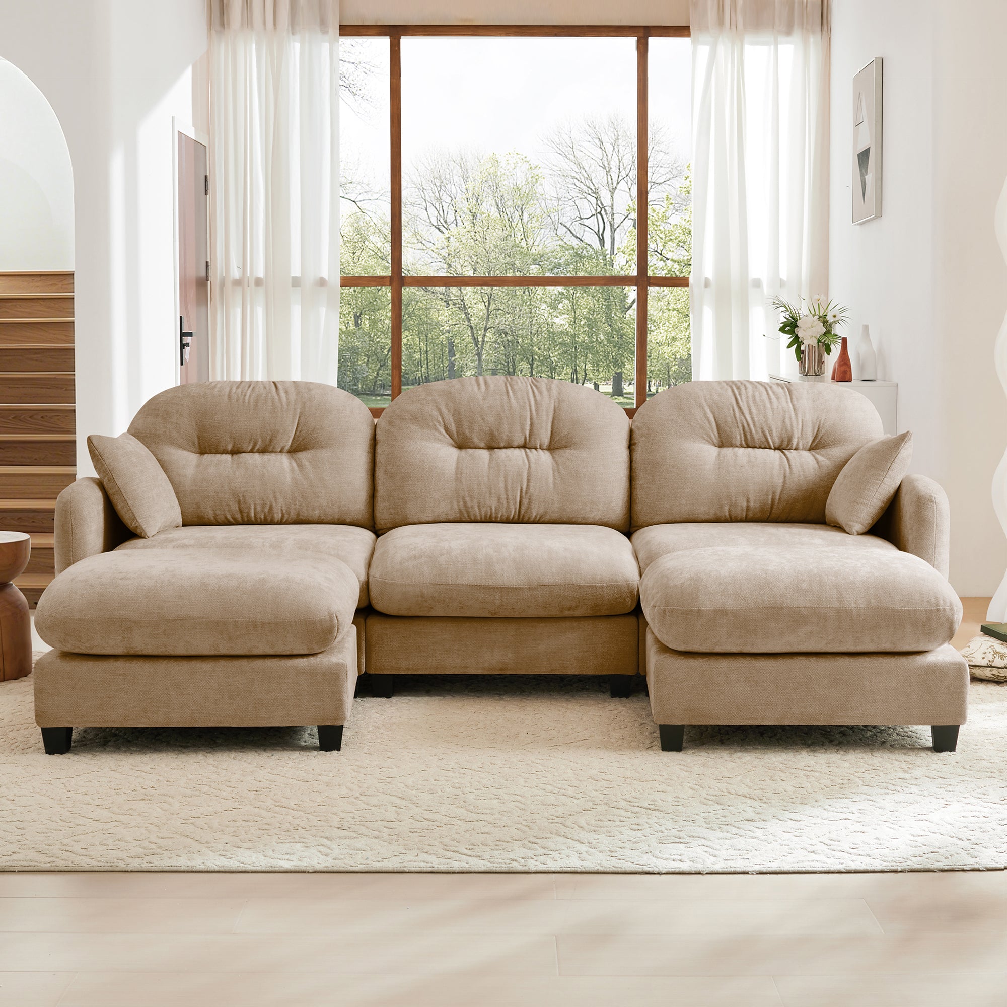 Roselyn 107" Modular Chenille Cloud U-Shaped Sectional Sofa with Ottoman and Tufted Cushion Backrest