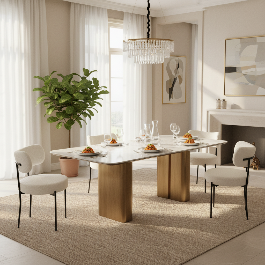 Thames Boucle Upholstered Rattan Dining Chair Set of 4