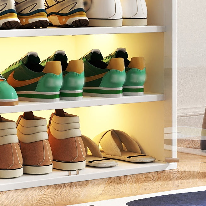 Stoneway 4 Tier Shoe Rack Shoe Cabinet With Glass Doors and LED Light