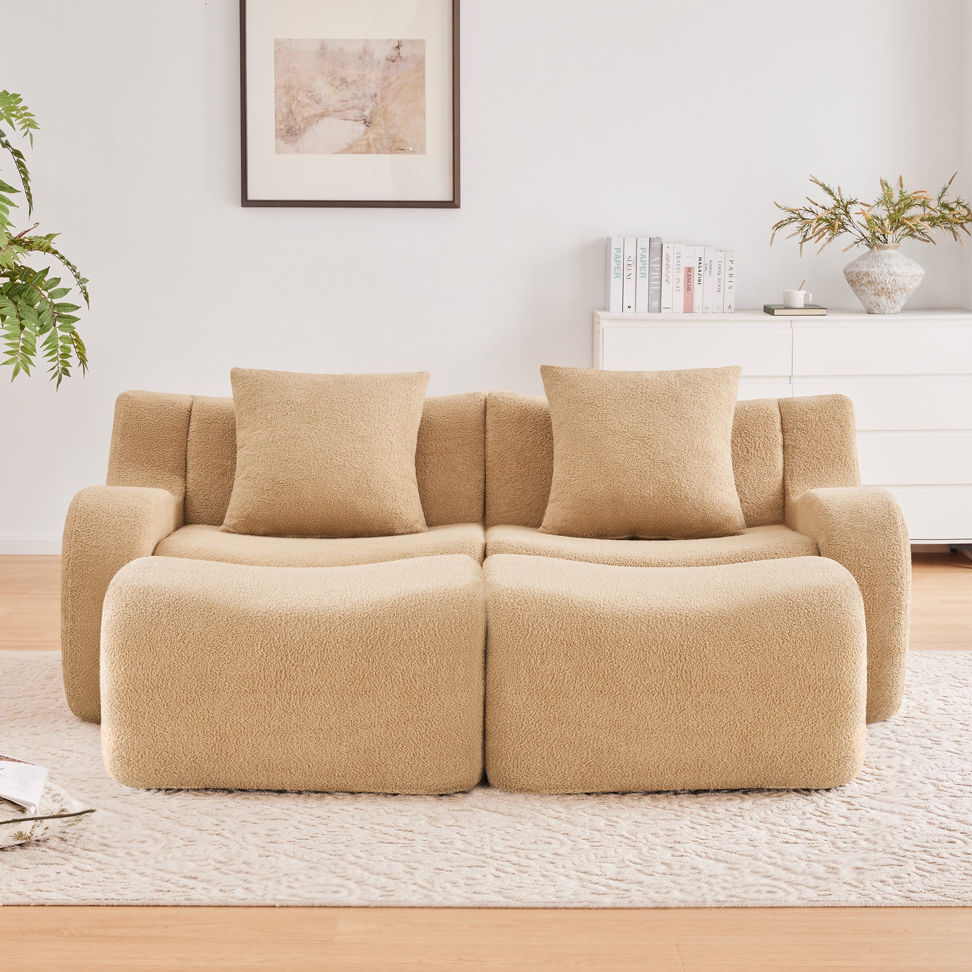 Chico 83" Modular Soft Teddy Fabric Loveseat Sofa with Curved Armrests