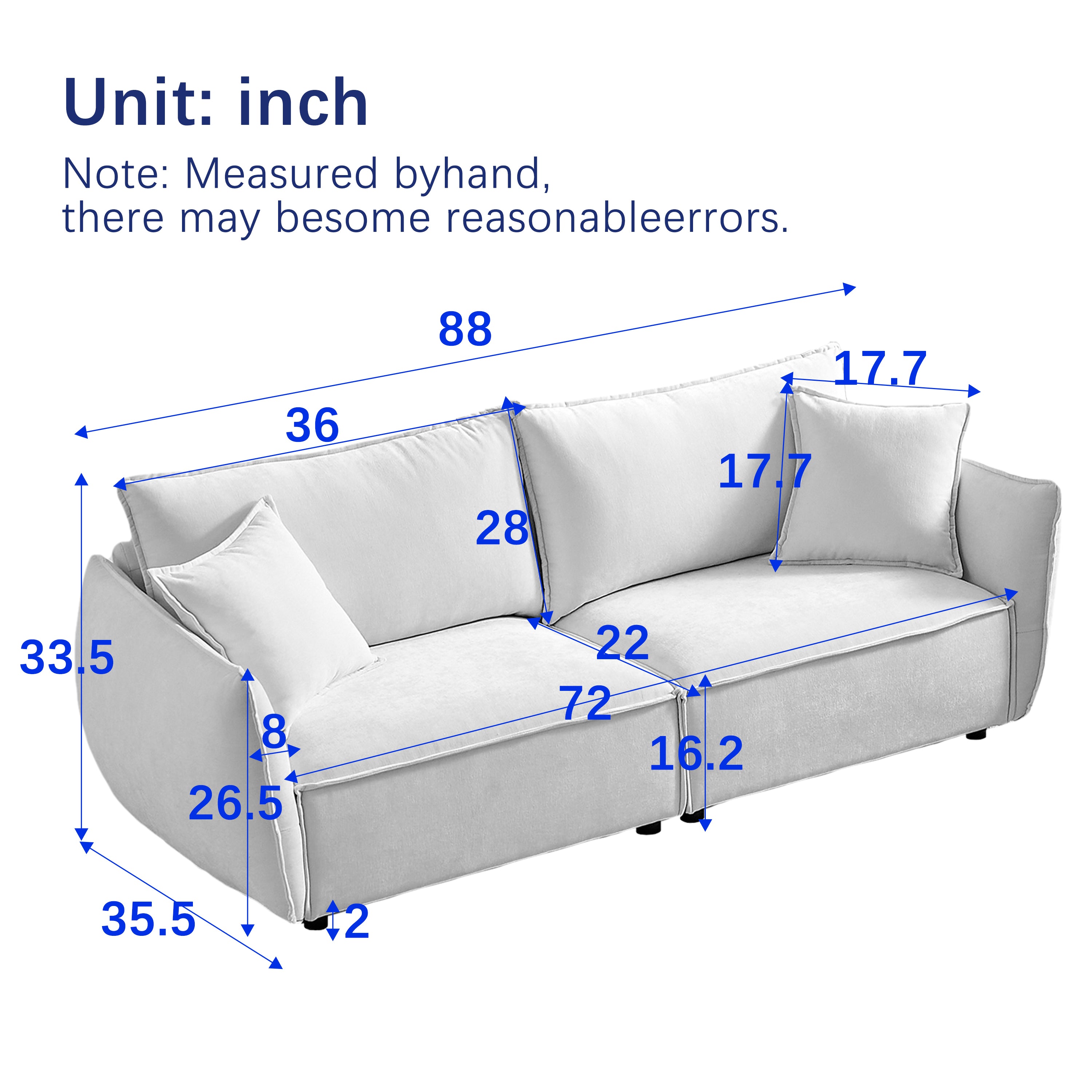 Phoenix 88" 3-Seater Linen Fabric Sofa