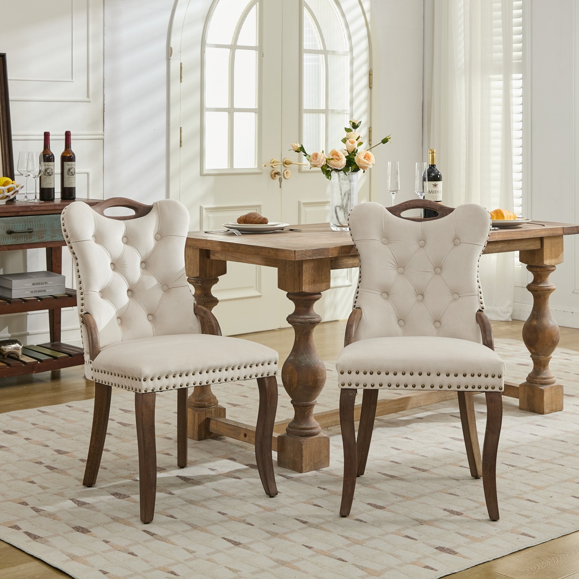 Elbe Modern Velvet Dining Chair Set of 2 with Tufted Trim Beige