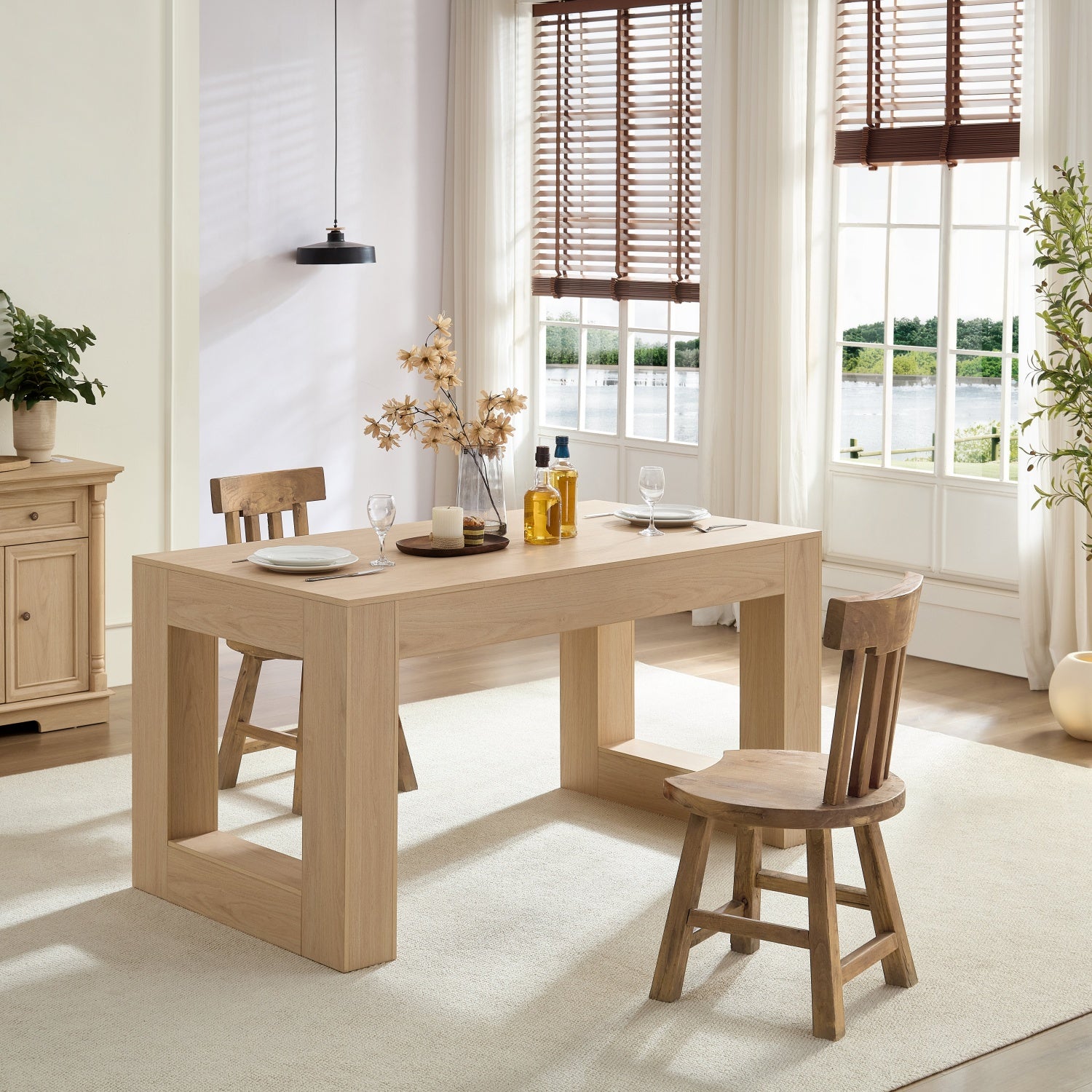 Homy Casa Rowan 63" Farmhouse Solid Wood Rectangular Dining Table