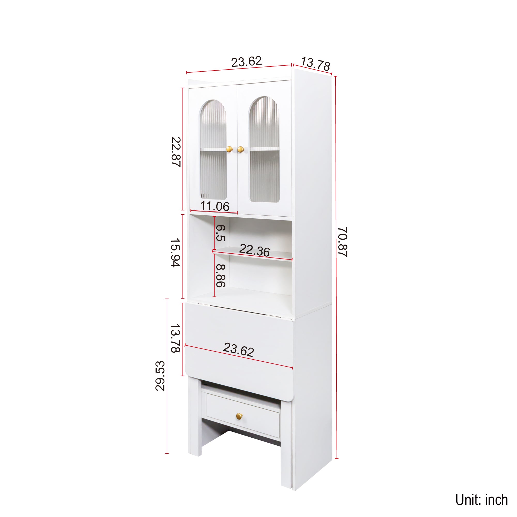 Fold-Out Convertible Writing Table,  Desk Cabinet with shelf and drawer Multi-Function Home Office Workstation