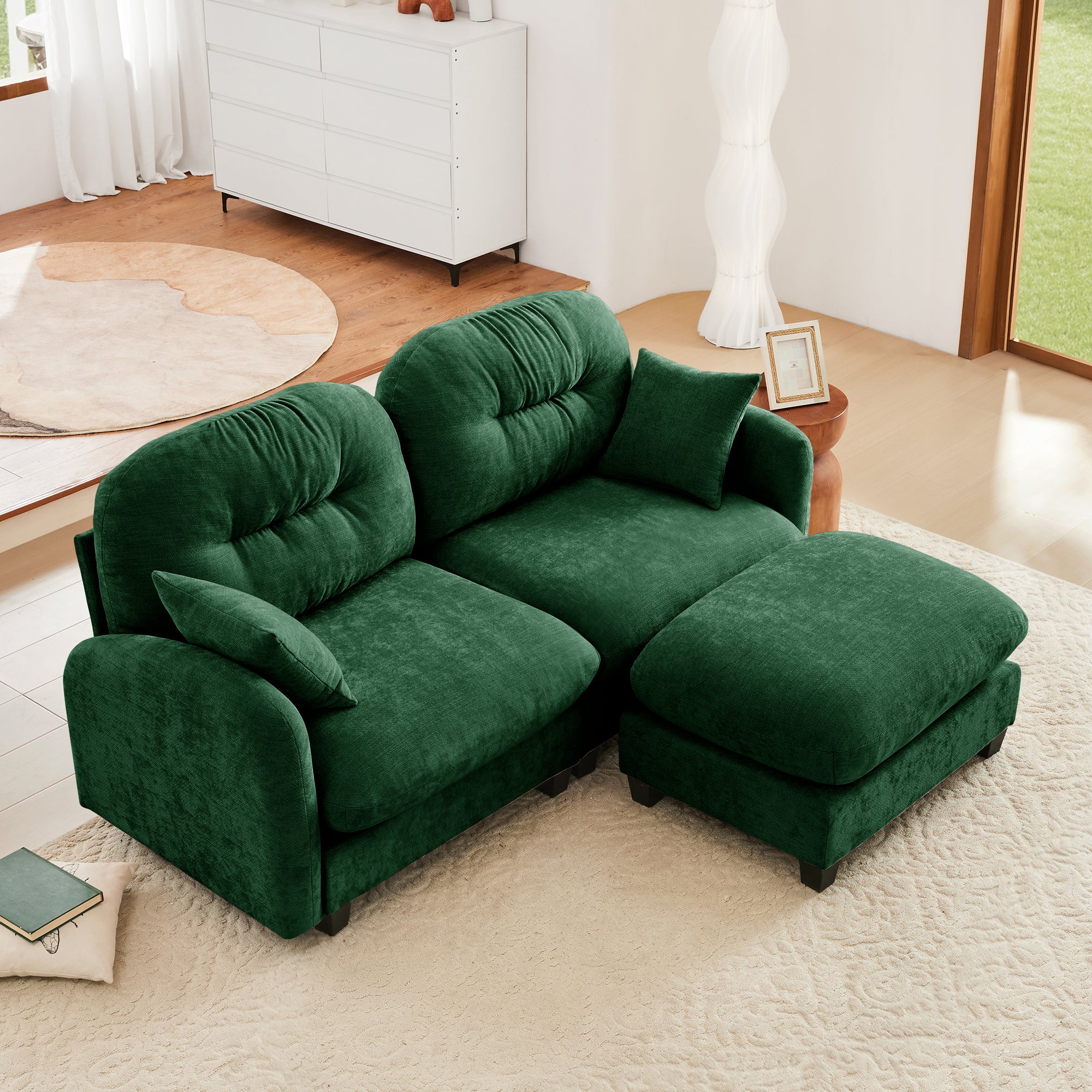 Roselyn 74" Modular Chenille Cloud L-Shaped Sectional Sofa with Ottoman