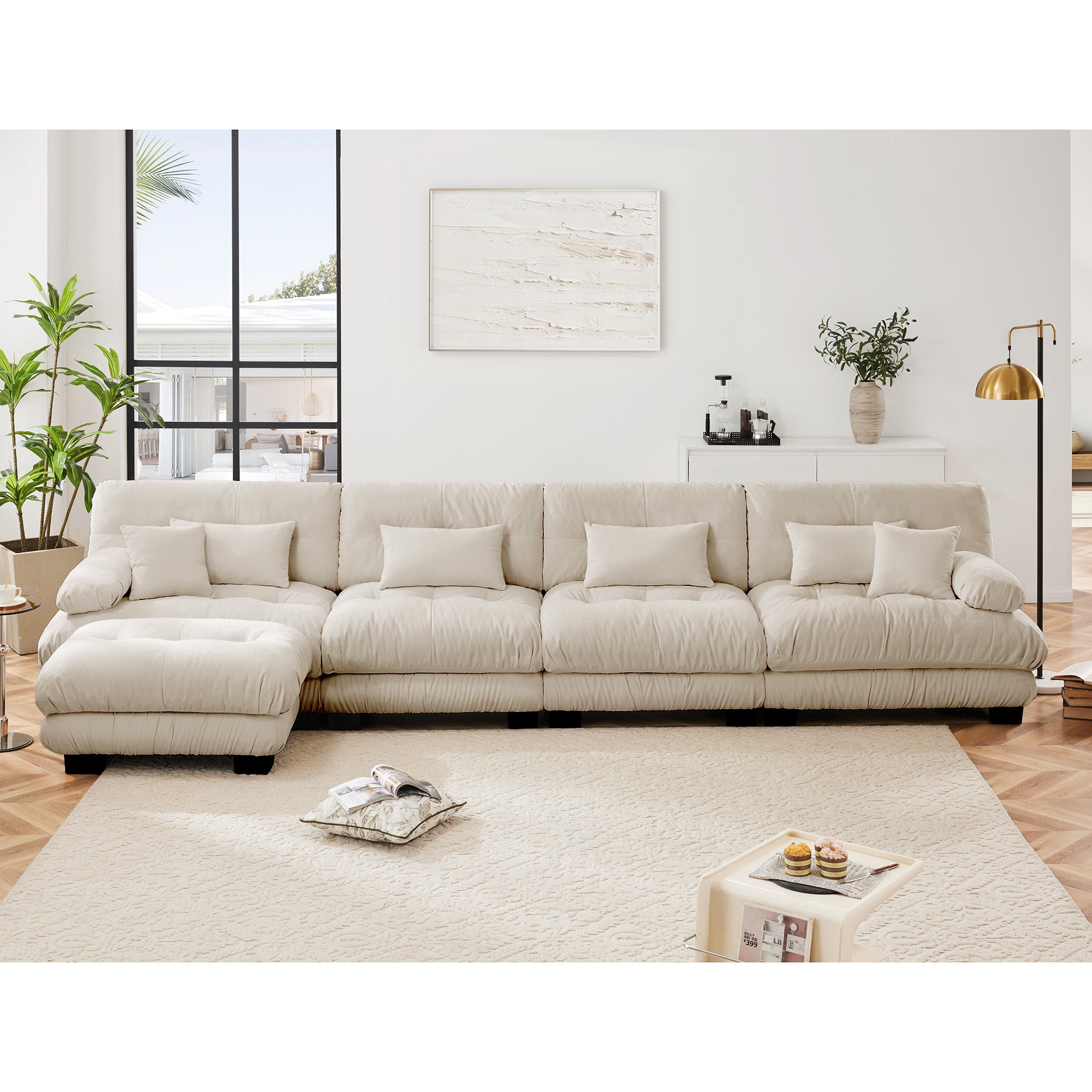 Monterey 173" Oversized Modular Chenille L-Shaped Cloud Sectional Sofa with Ottoman