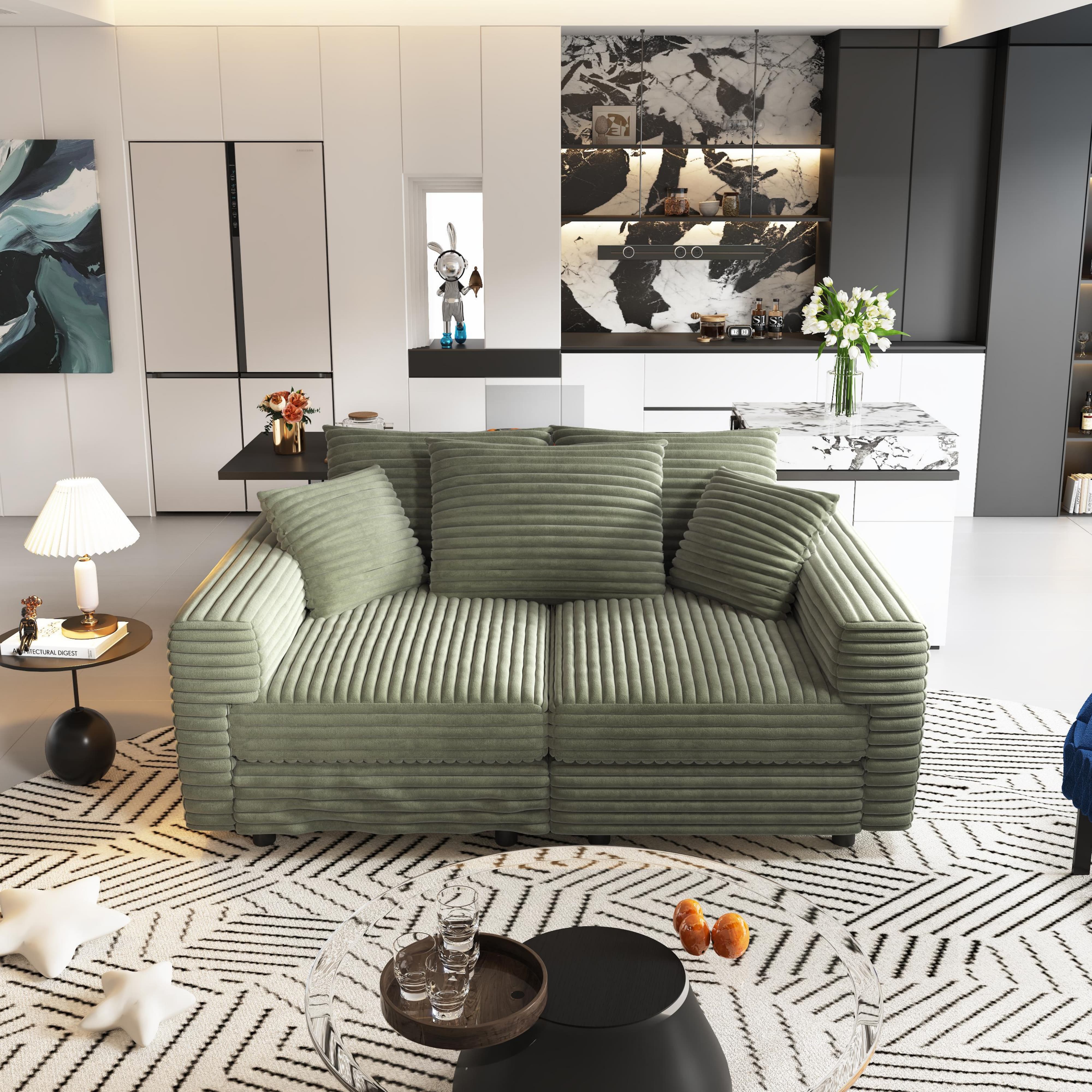 Norwalk 83" Modular Plush Corduroy U-Shaped Sectional Sofa with 2 Movable Ottomans