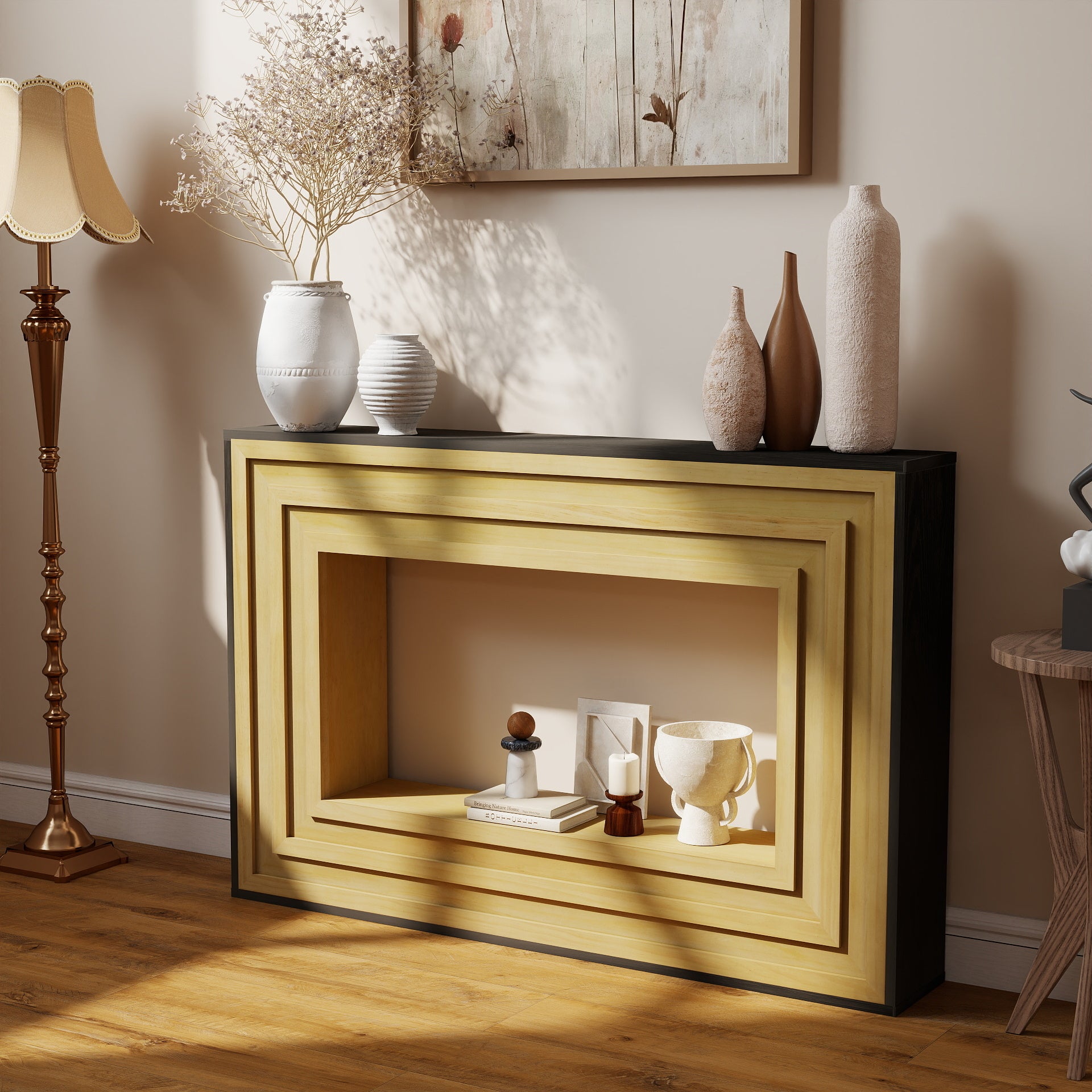 Traverse Modern Layered-Wood Console Table with Black Top