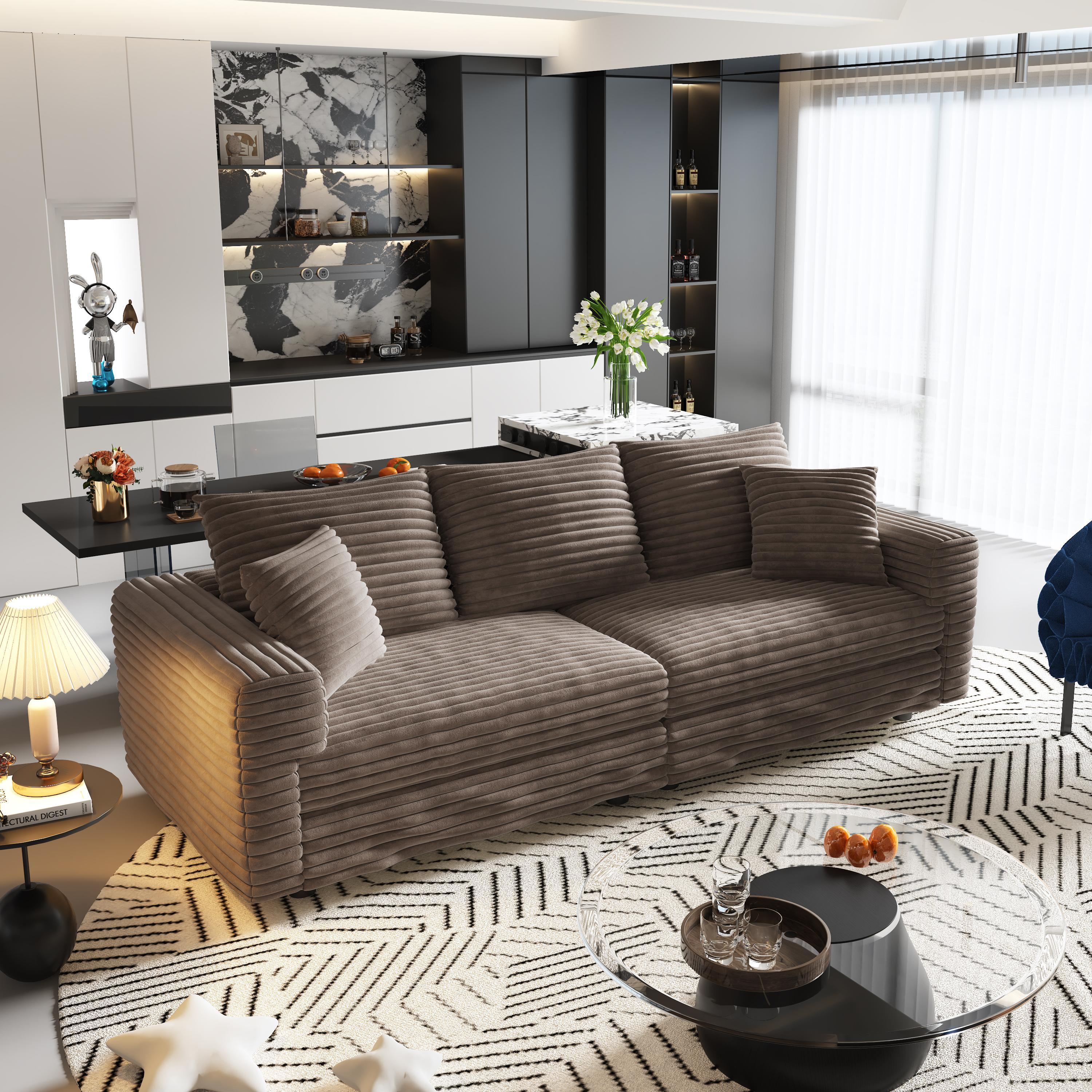 Norwalk 83" Modular Plush Corduroy L-Shaped Sectional Sofa with Movable Ottoman