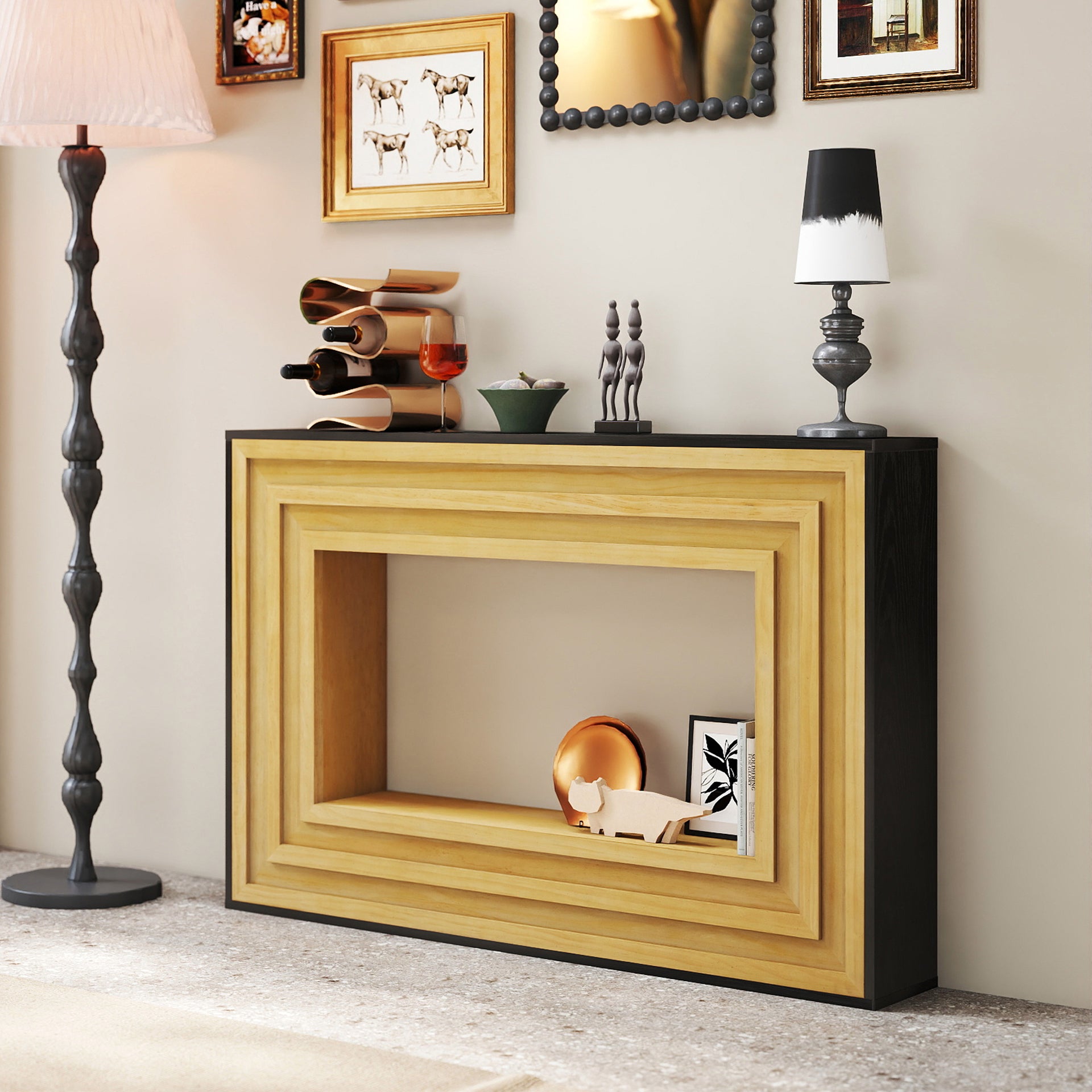 Traverse Modern Layered-Wood Console Table with Black Top