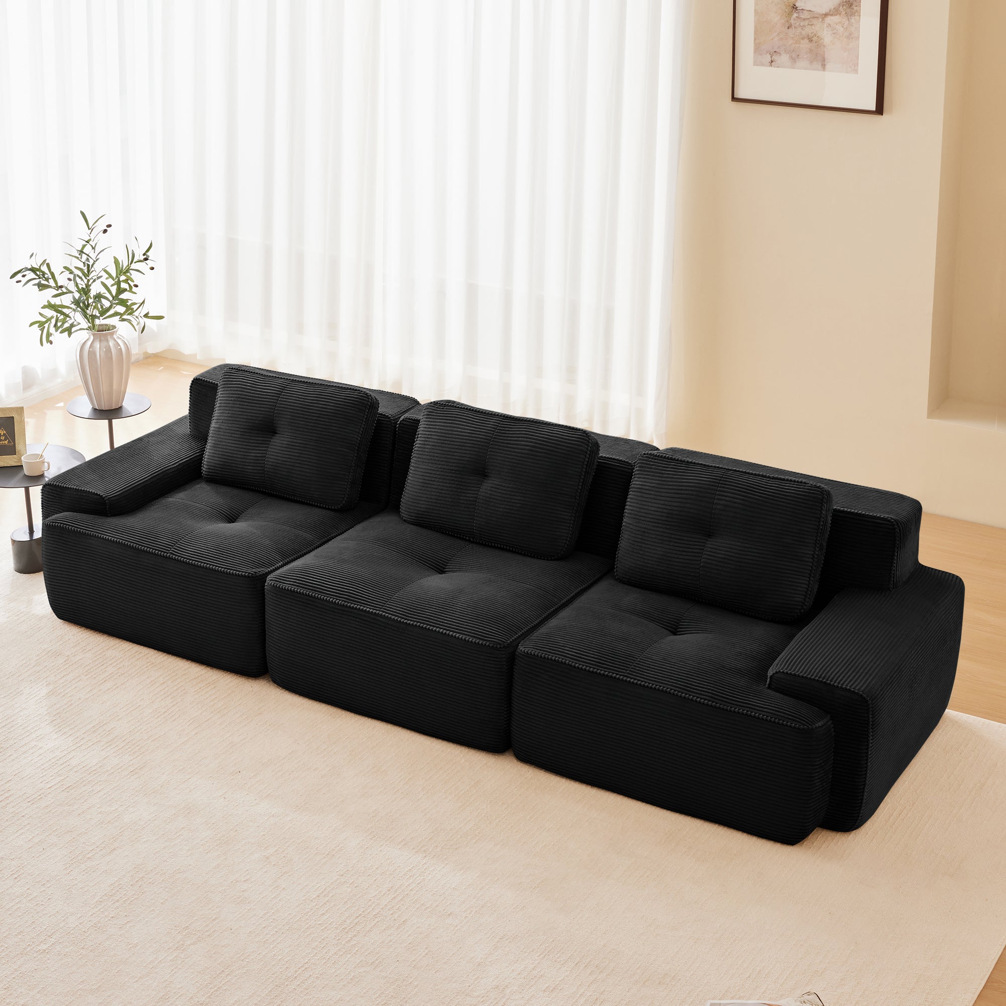 Racine 117" Modular Corduroy Fabric 3-Seater Sofa with Pillows
