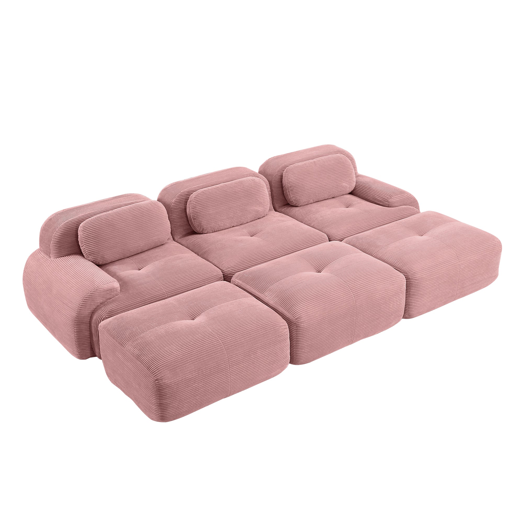 Anchorage 116" Corduroy Cloud Modular Sofa with Ottomans and Curved Armset