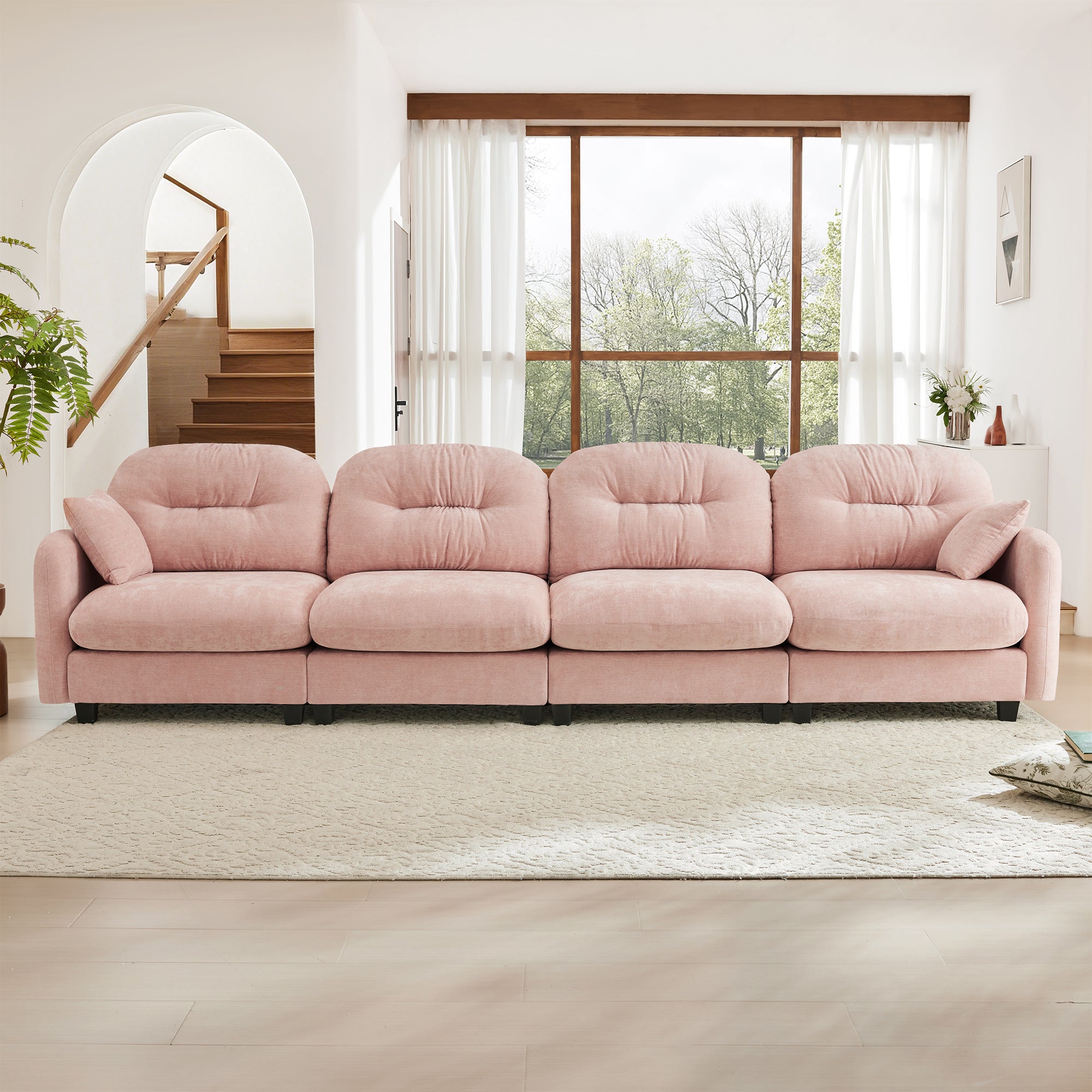 Roselyn 140" Modular Chenille Cloud 4-Seater Sofa with Tufted Cushion Backrest and  Pillows