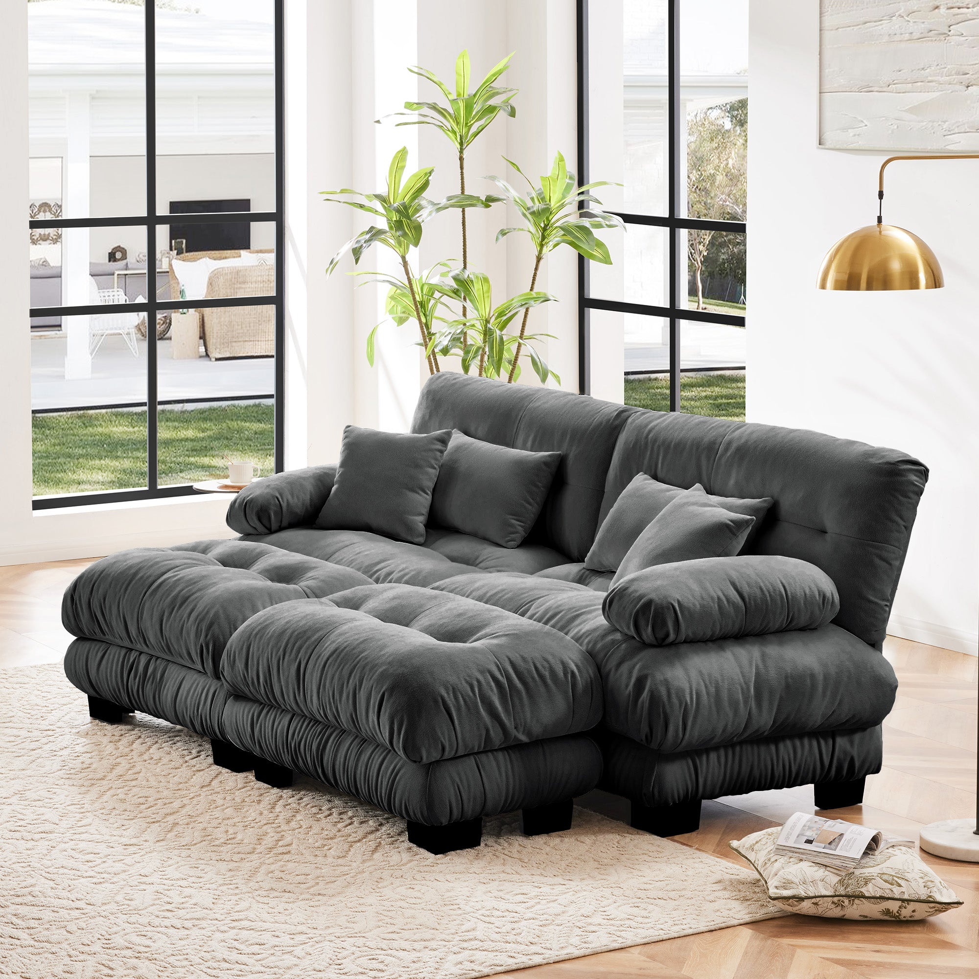 Monterey 94" Modular Chenille Cloud Sofa with 2 Ottomans and Bolstered Armrests