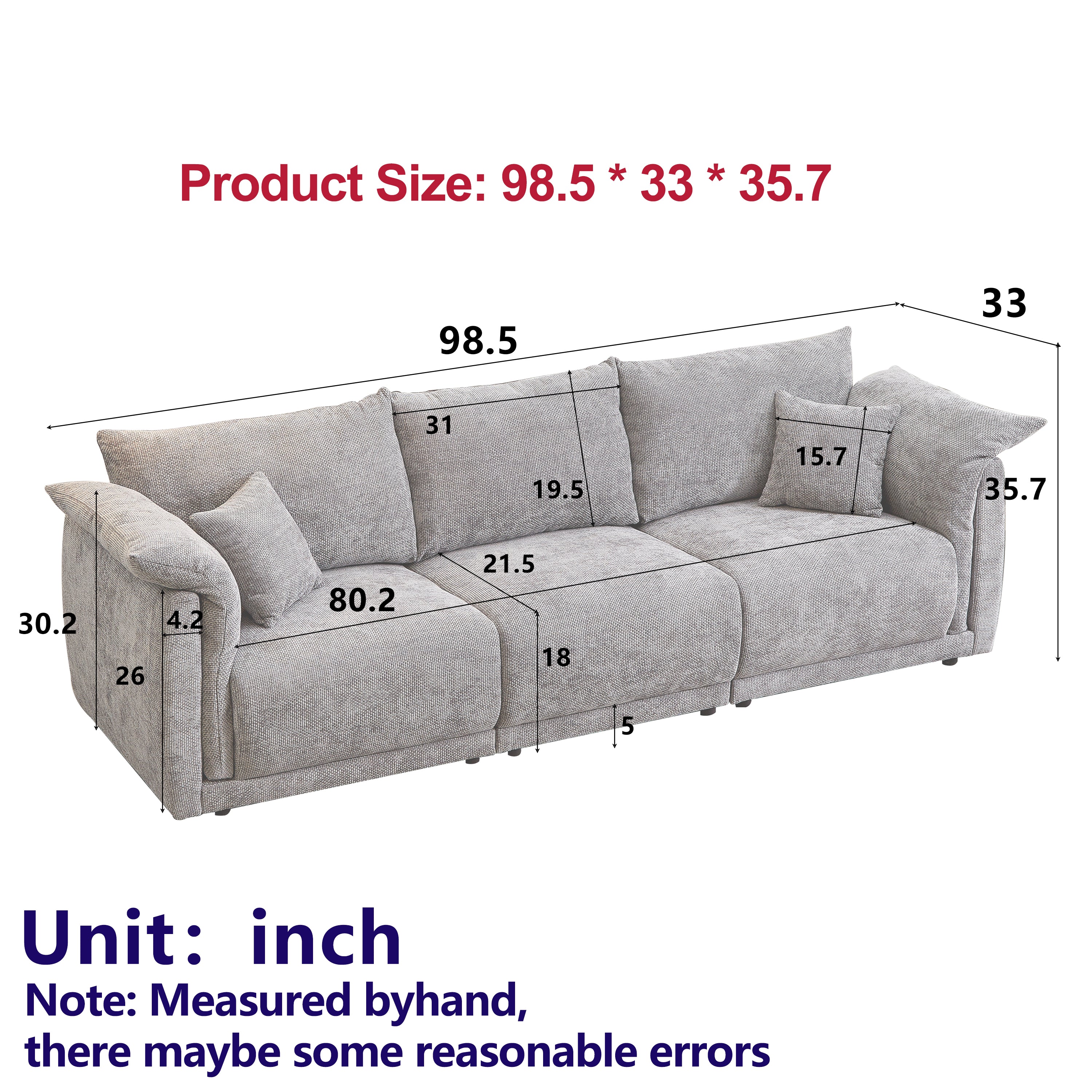 Houston 98.5" 3-Seater Linen Fabric Sofa