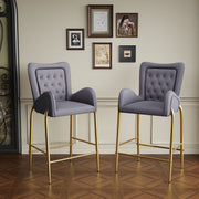 Seren 28.75" Modern Velvet Counter Height Bar Stools Set of 2 with Gold Legs and Footrest