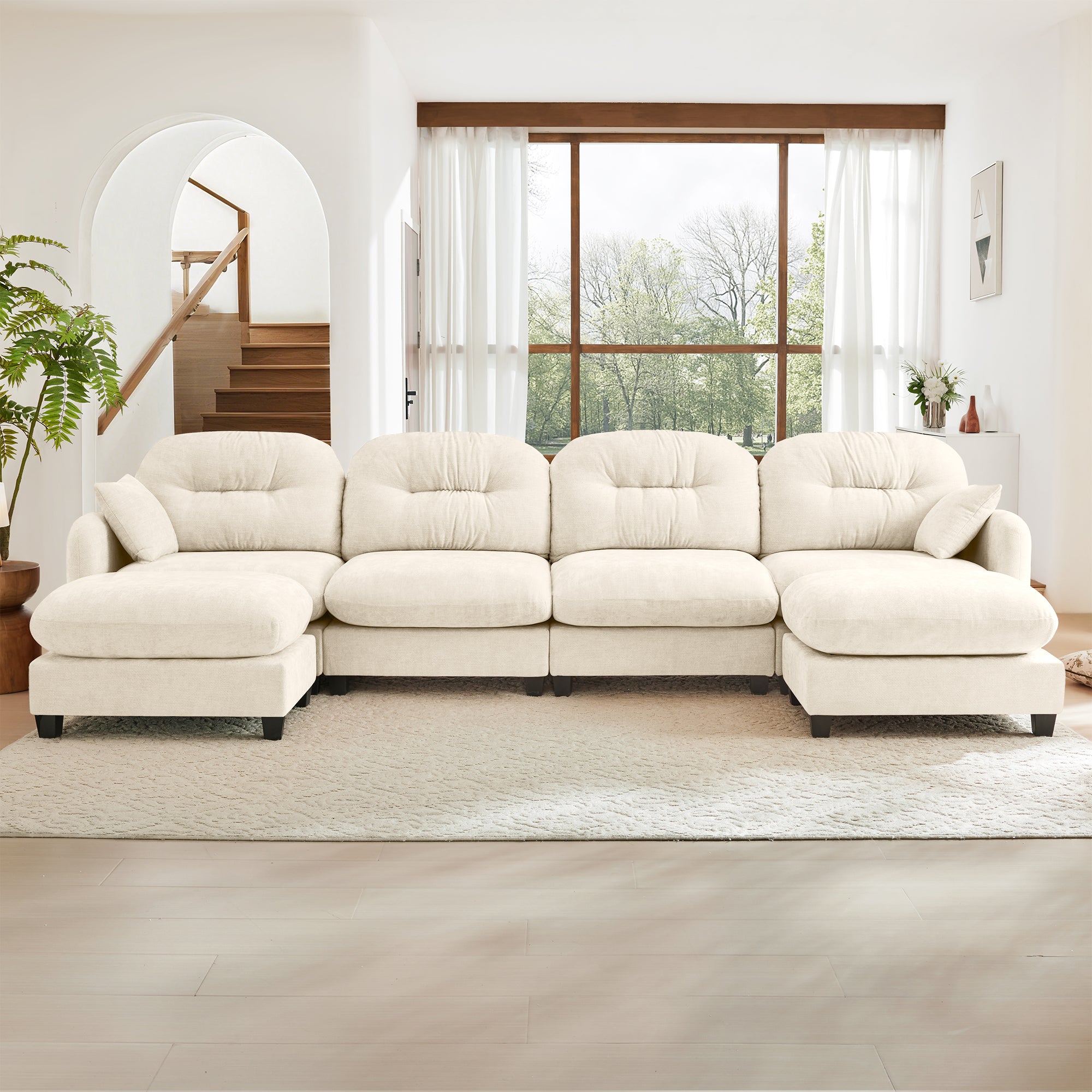 Roselyn 140" Modular Chenille U-Shaped Sectional Sofa with Ottoman and Tufted Cushion Backrest