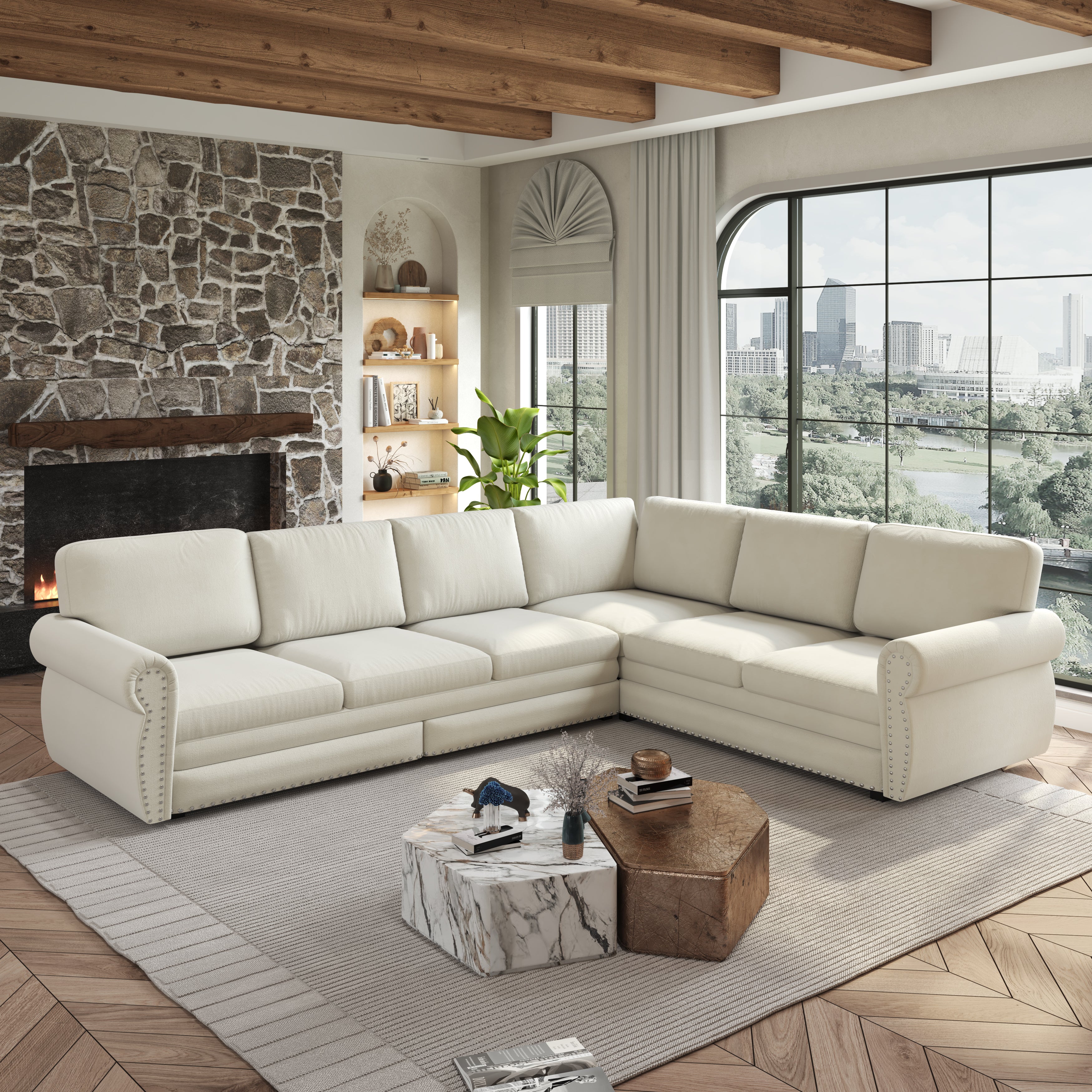 Buffalo 118" Chenille L-Shaped Sectional Sleeper Sofa