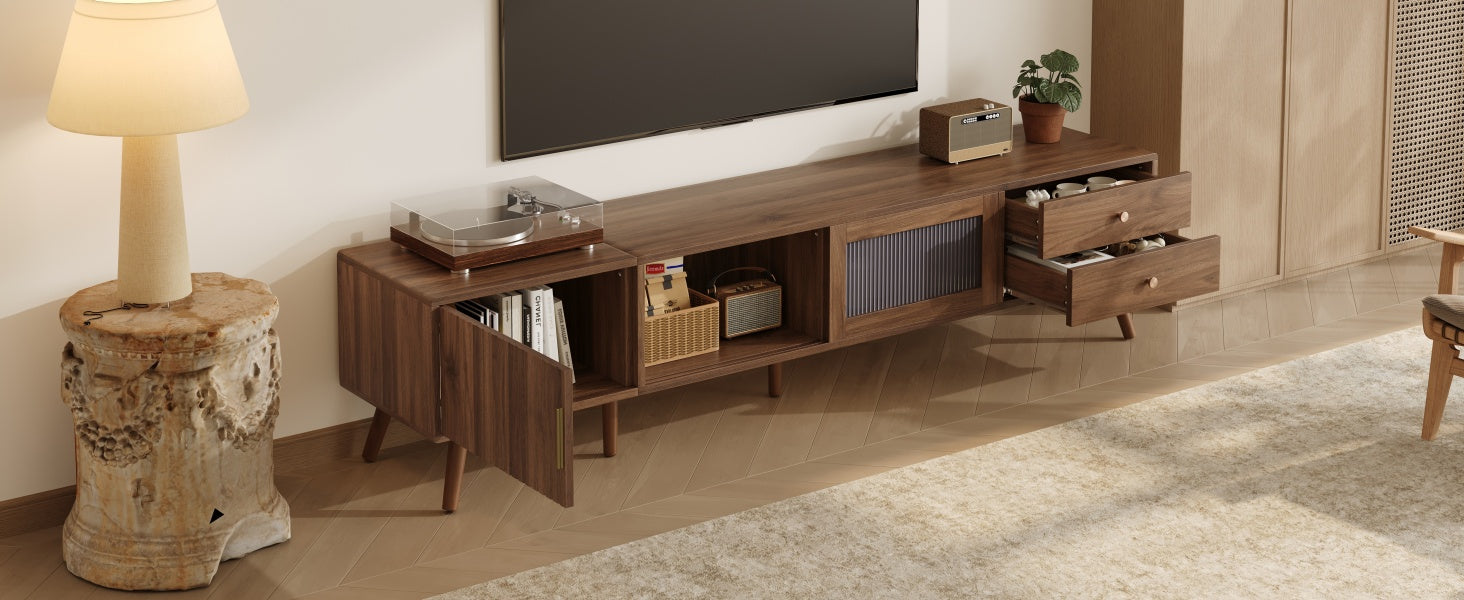 Kyoto 76" Mid-Century Modern TV Stand with Storage Cabine