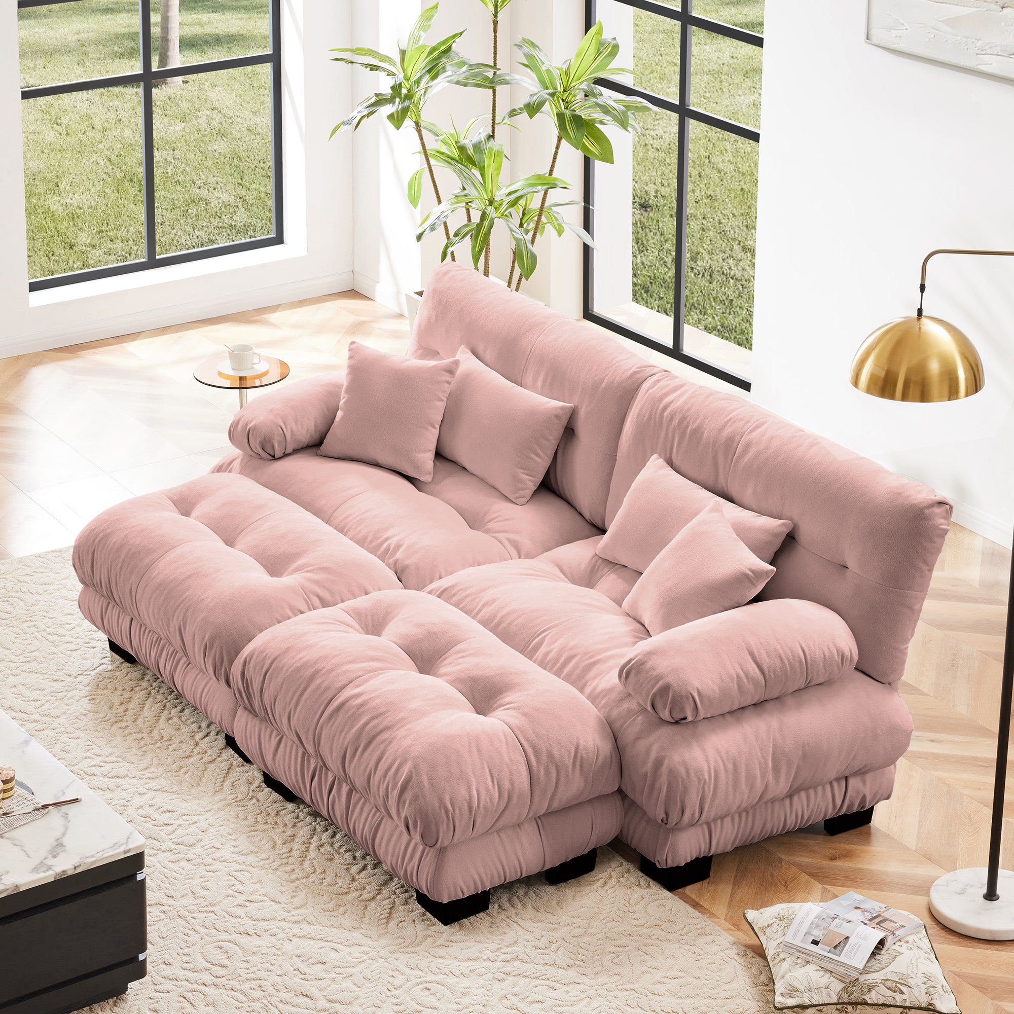 Monterey 94" Modular Chenille Cloud Sofa with 2 Ottomans and Bolstered Armrests