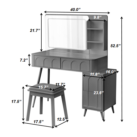 Aalena 40“ Modern Vanity Table Set with LED Lighted Mirror, Black or White