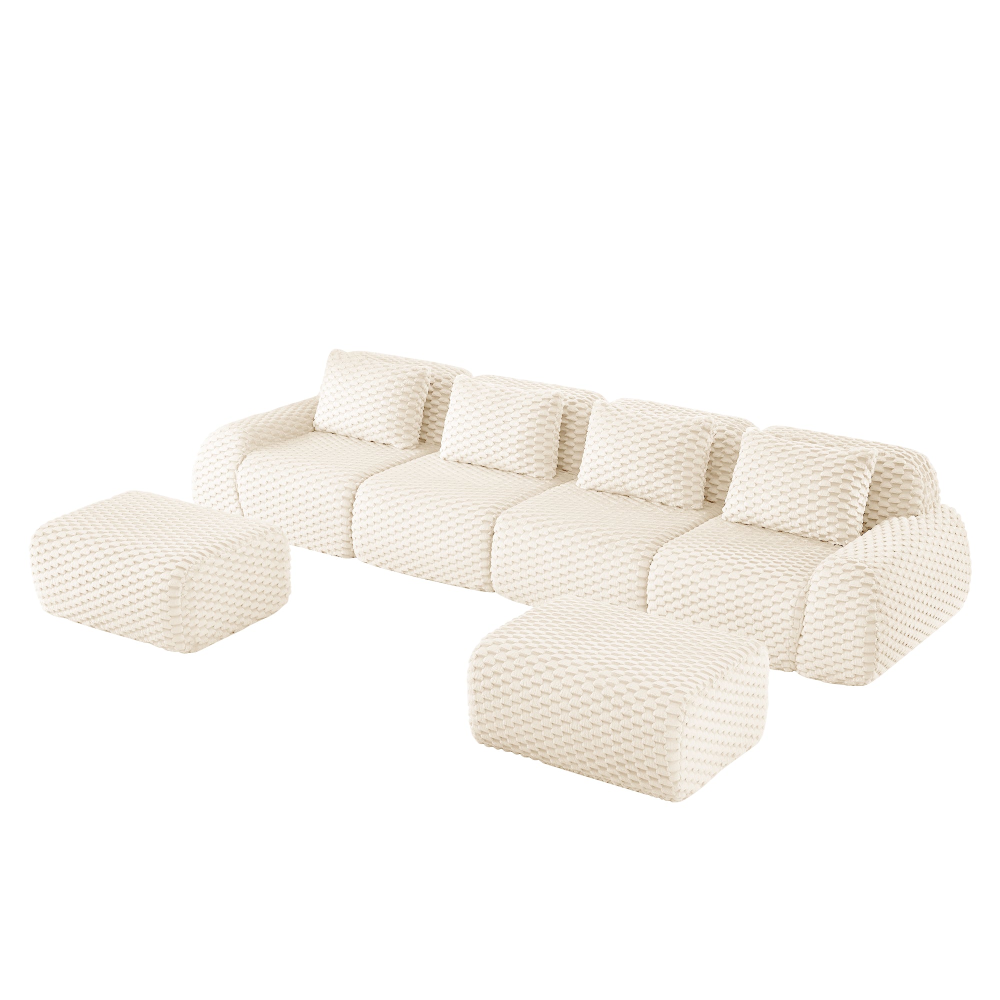 Olathe 146" Modular Flannelette Fabric U-Shaped Sectional Sofa with Movable Ottomans