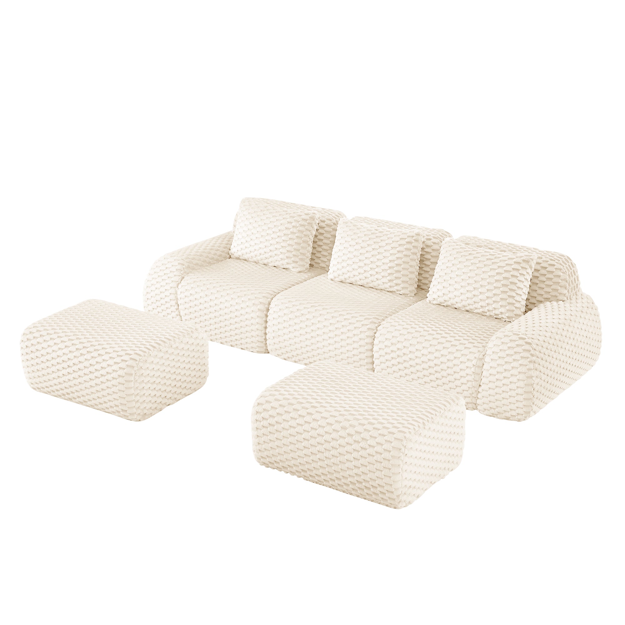 Olathe 114" Modular Flannelette Fabric U-Shaped Sectional Sofa with 2 Movable Ottomans