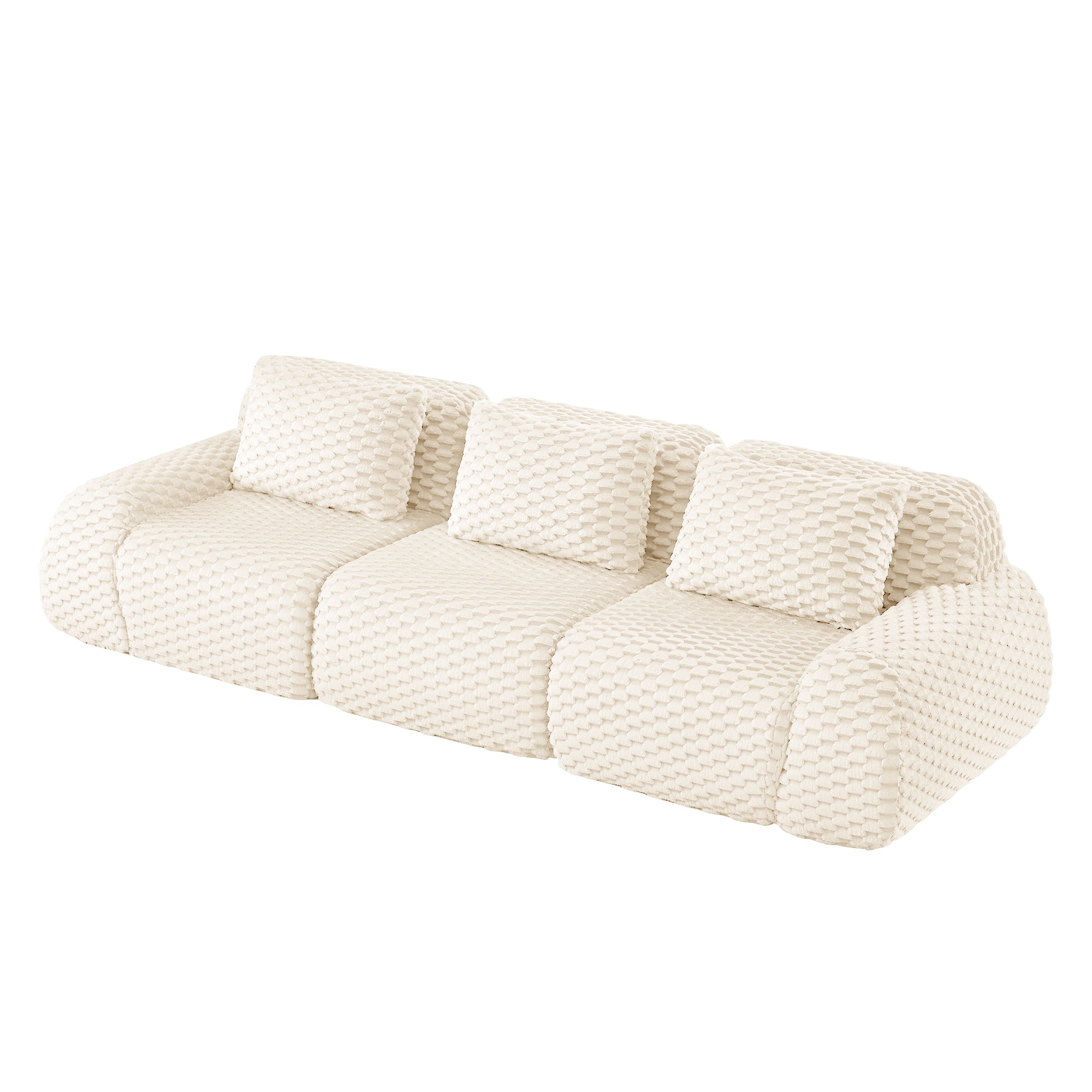 Olathe 114" Modular Flannelette Fabric 3-Seater Sofa with Deep Seat