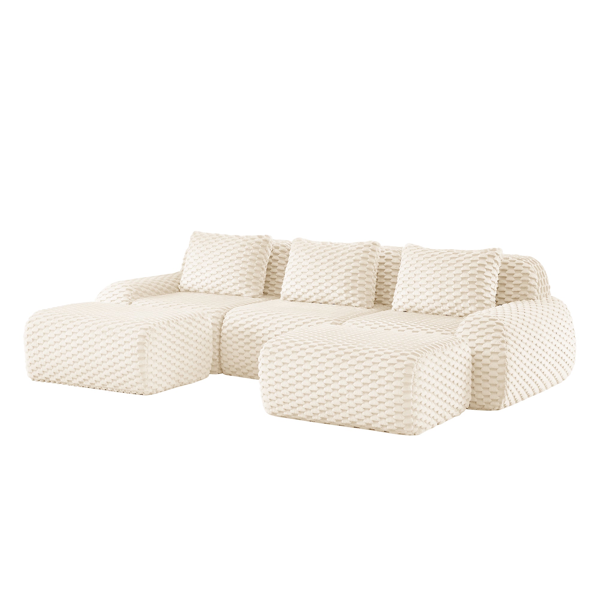 Olathe 114" Modular Flannelette Fabric U-Shaped Sectional Sofa with 2 Movable Ottomans