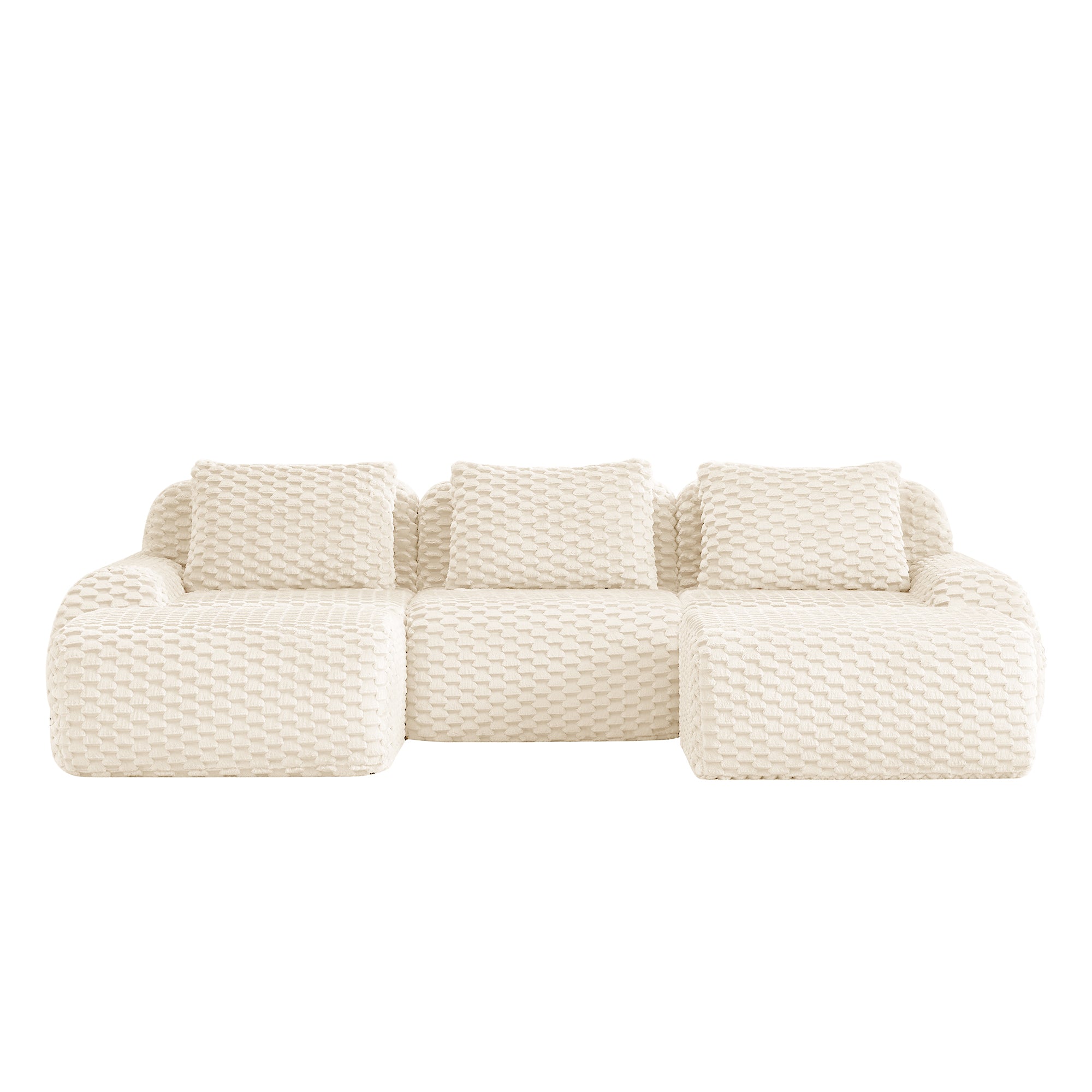 Olathe 114" Modular Flannelette Fabric U-Shaped Sectional Sofa with 2 Movable Ottomans