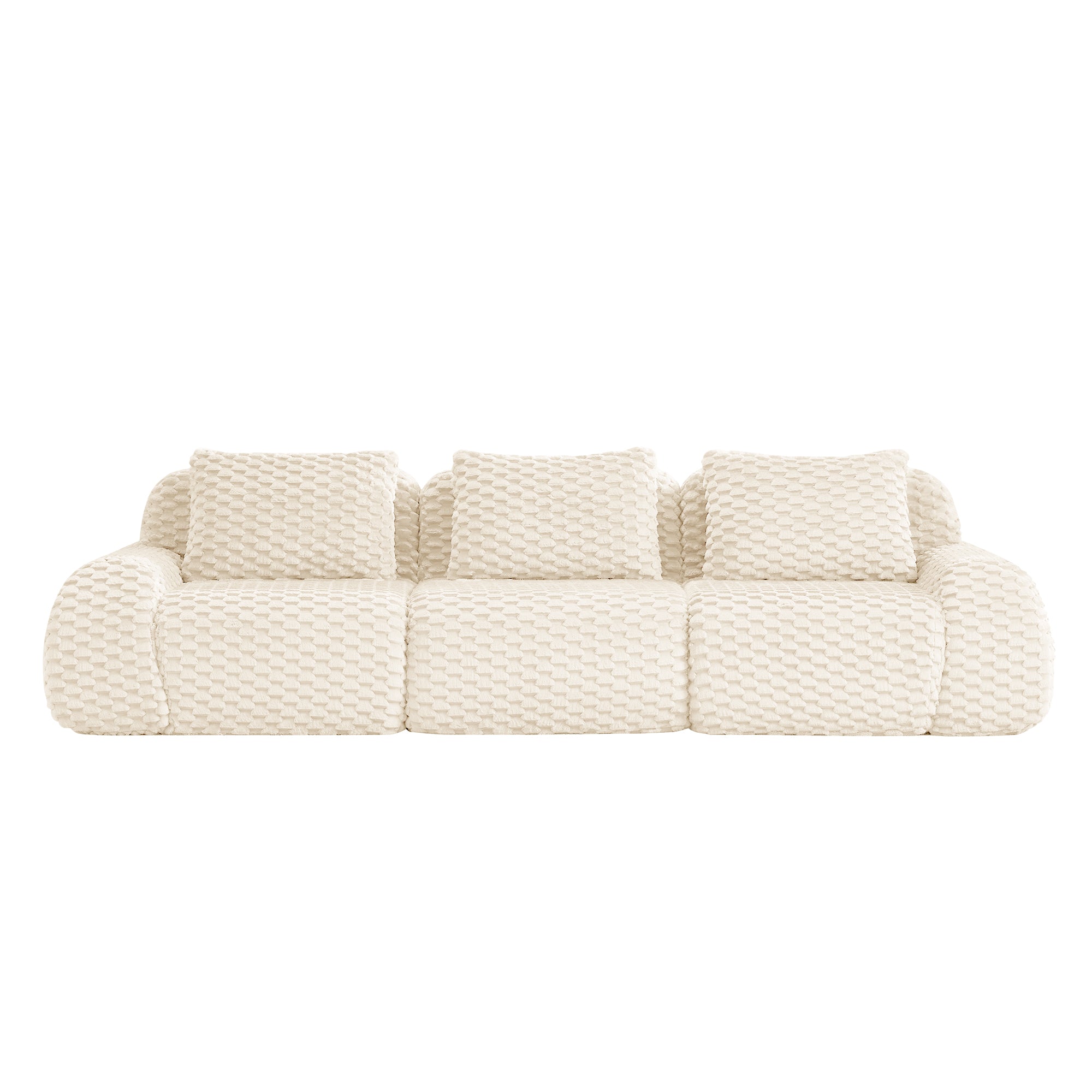 Olathe 114" Modular Flannelette Fabric 3-Seater Sofa with Deep Seat