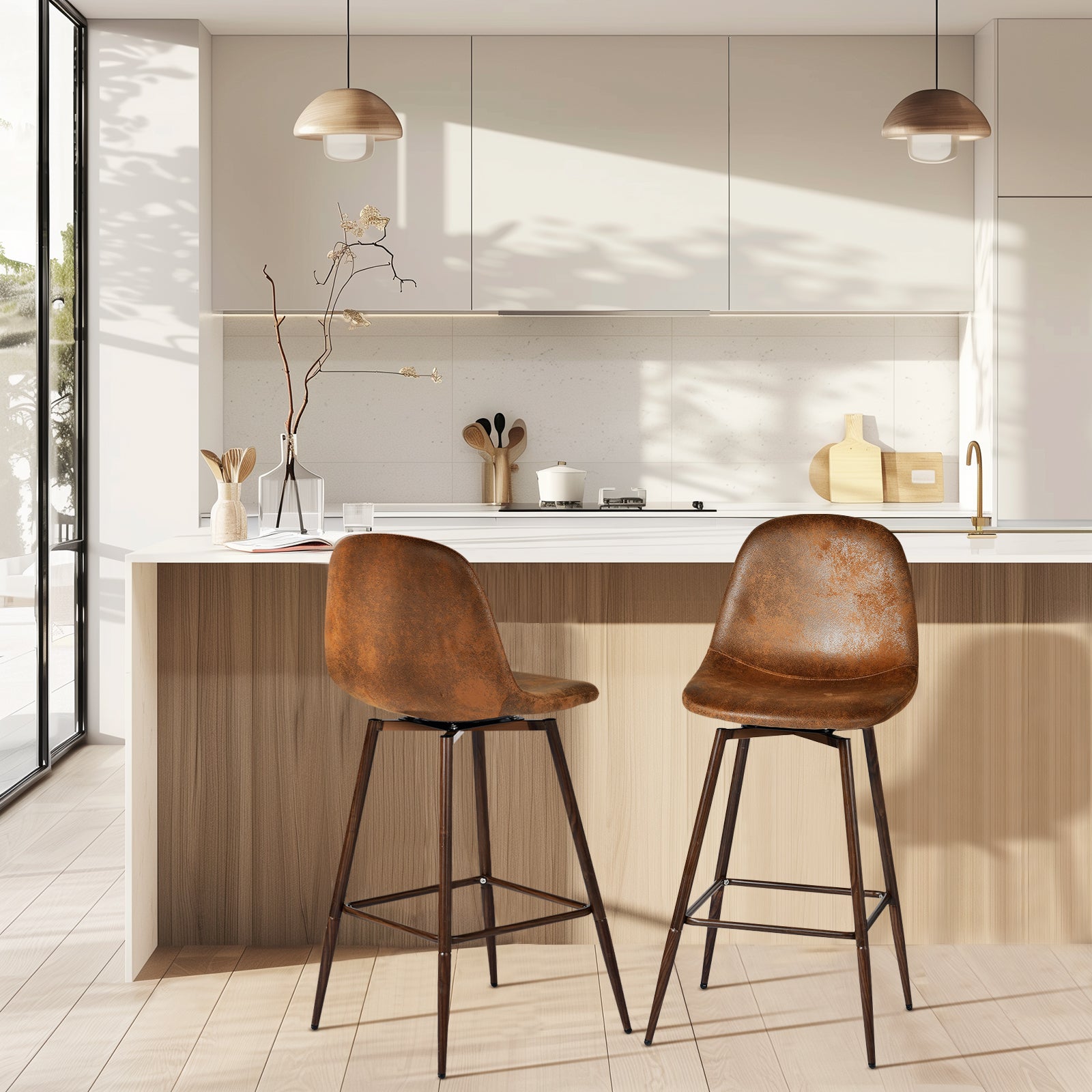 Charlton 26" Swivel Counter Height Bar Stools with Walnut Metal Legs Set of 2