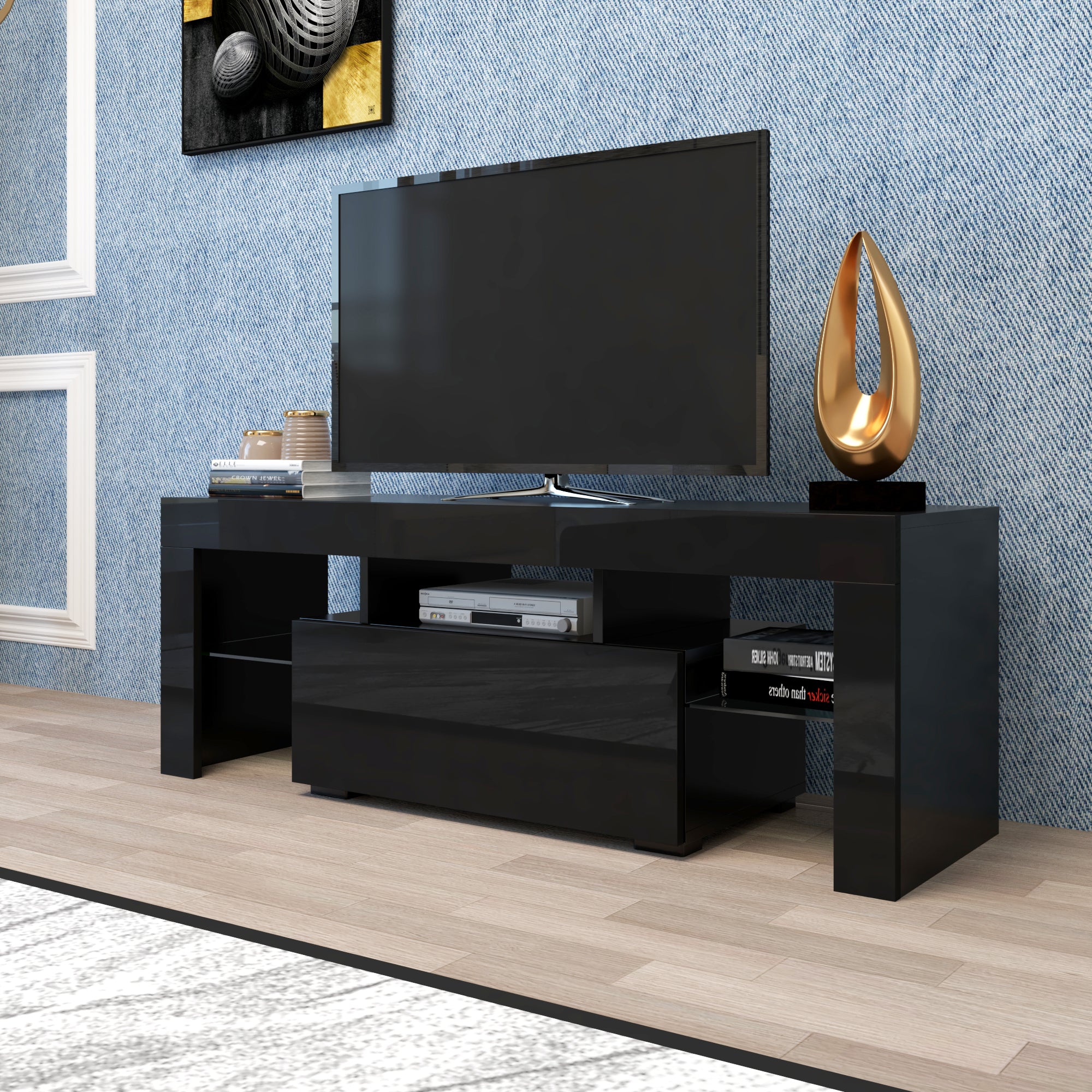 Vetra Modern LED RGB TV Stand for Gaming Consoles Black