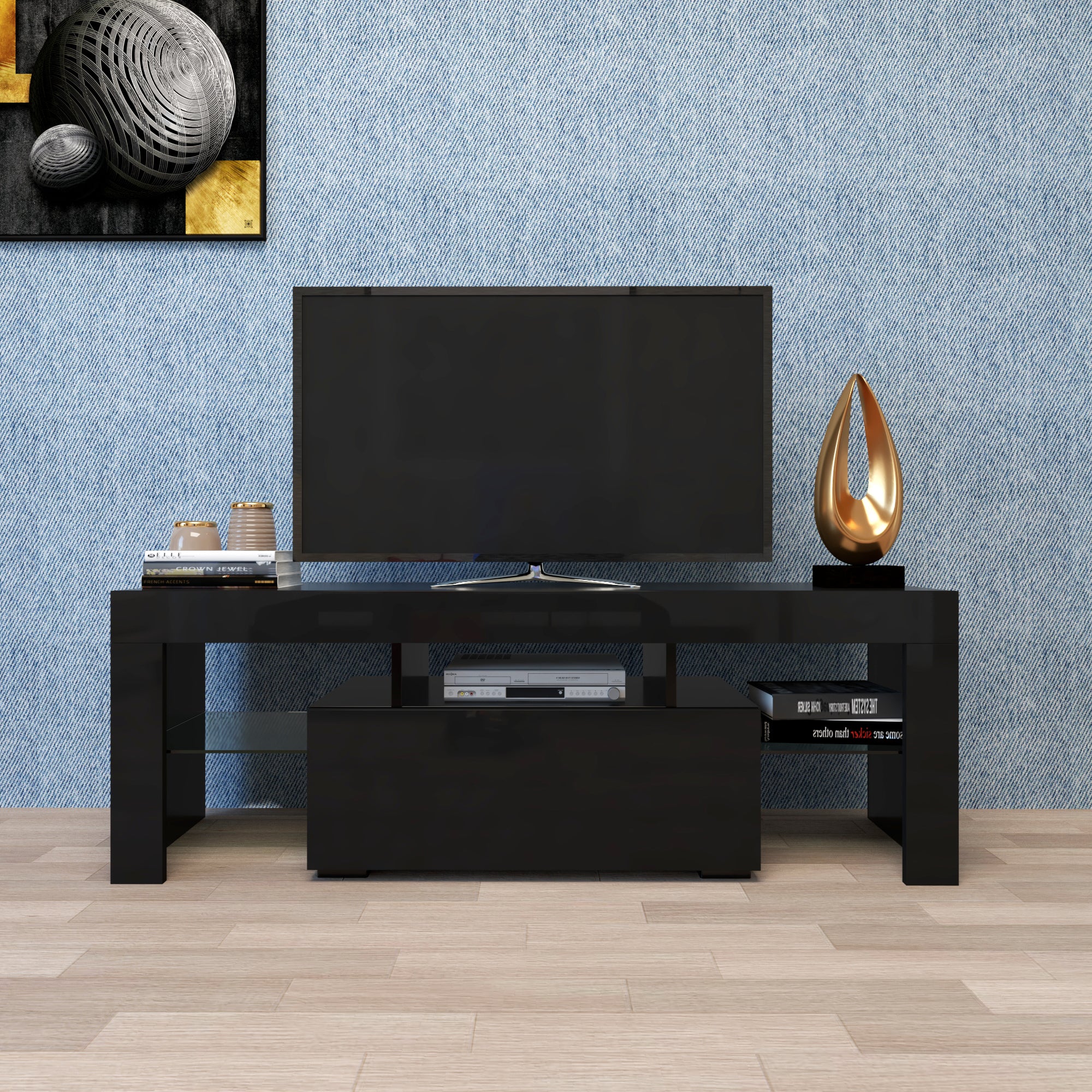 Vetra Modern LED RGB TV Stand for Gaming Consoles Black