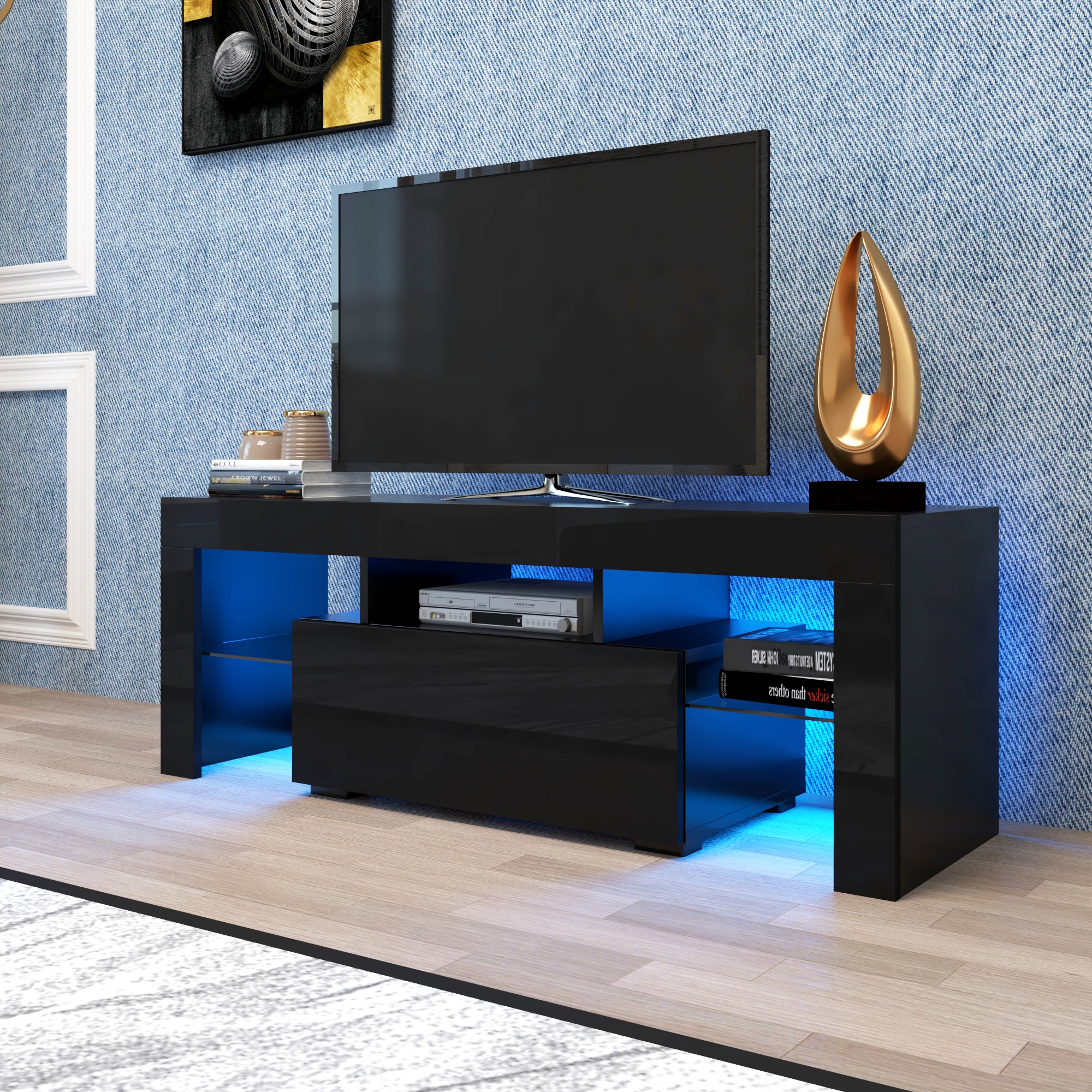 Vetra Modern LED RGB TV Stand for Gaming Consoles Black