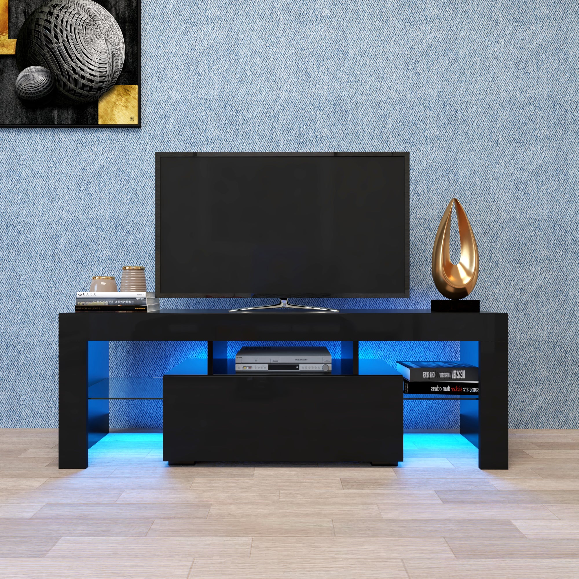 Vetra Modern LED RGB TV Stand for Gaming Consoles Black