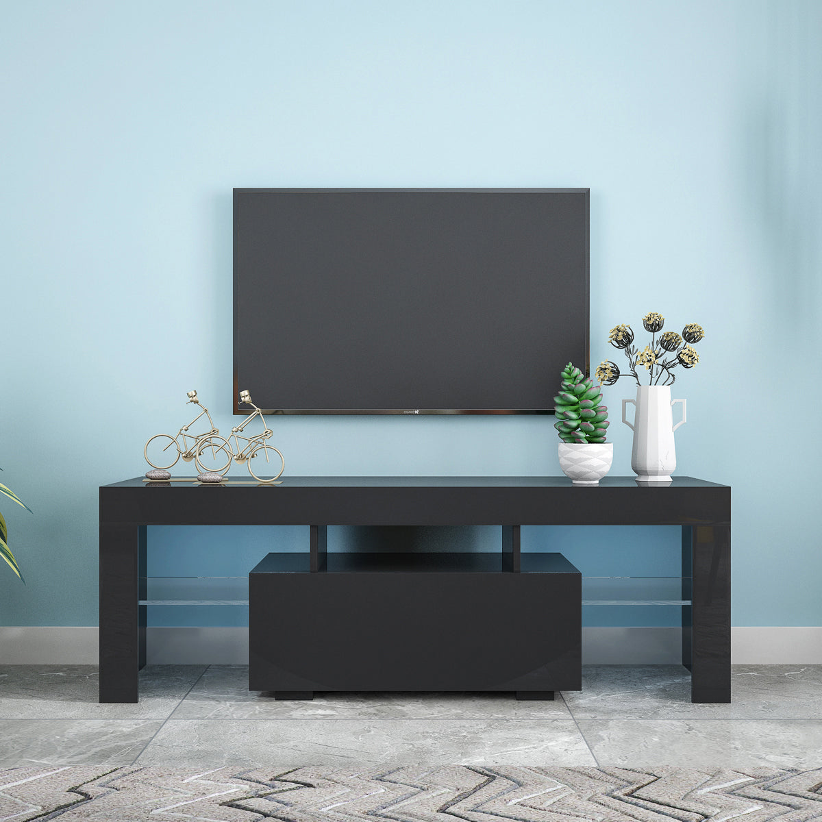 Vetra Modern LED RGB TV Stand for Gaming Consoles Black