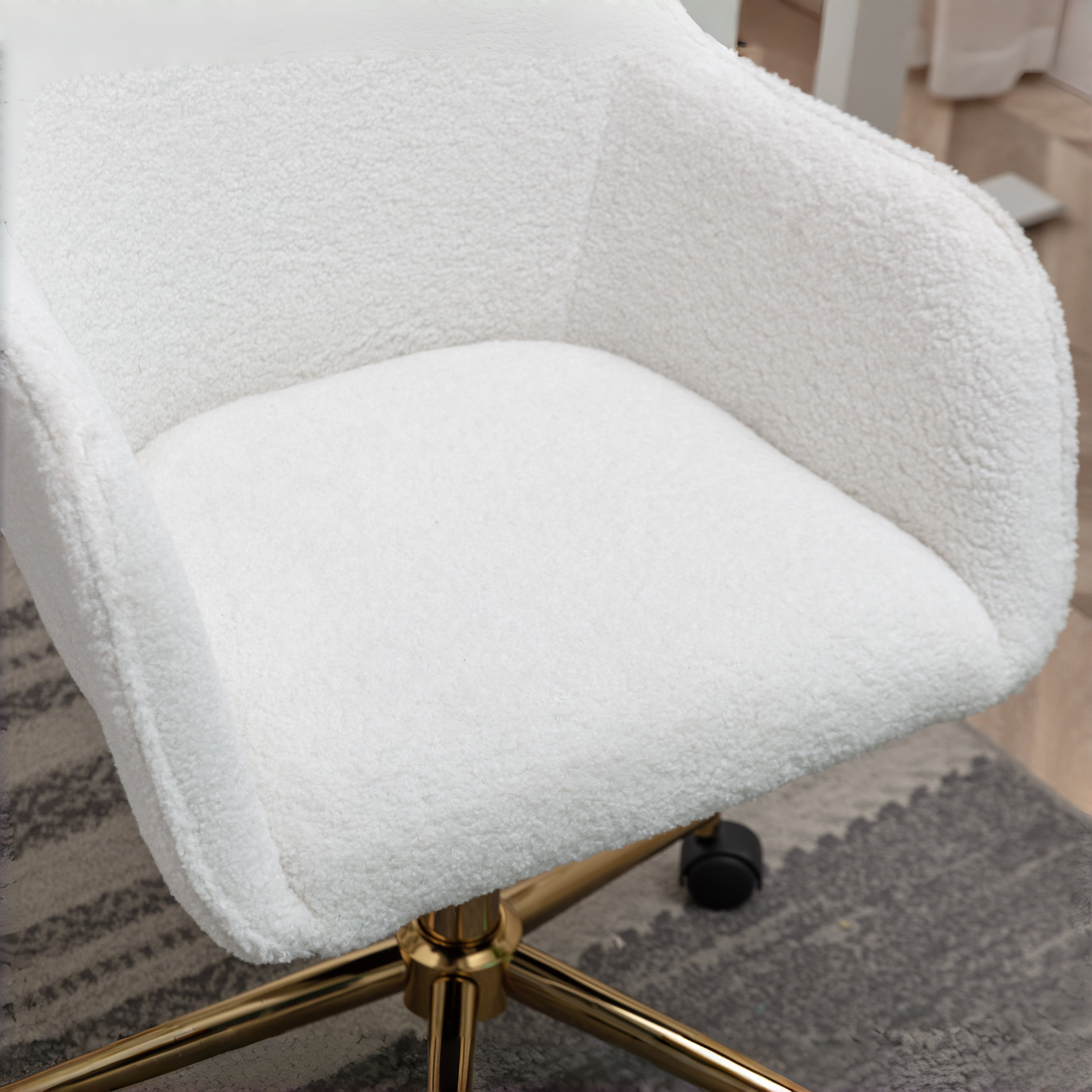 Leron Teddy Upholstered Swivel Office Chair with Gold Base
