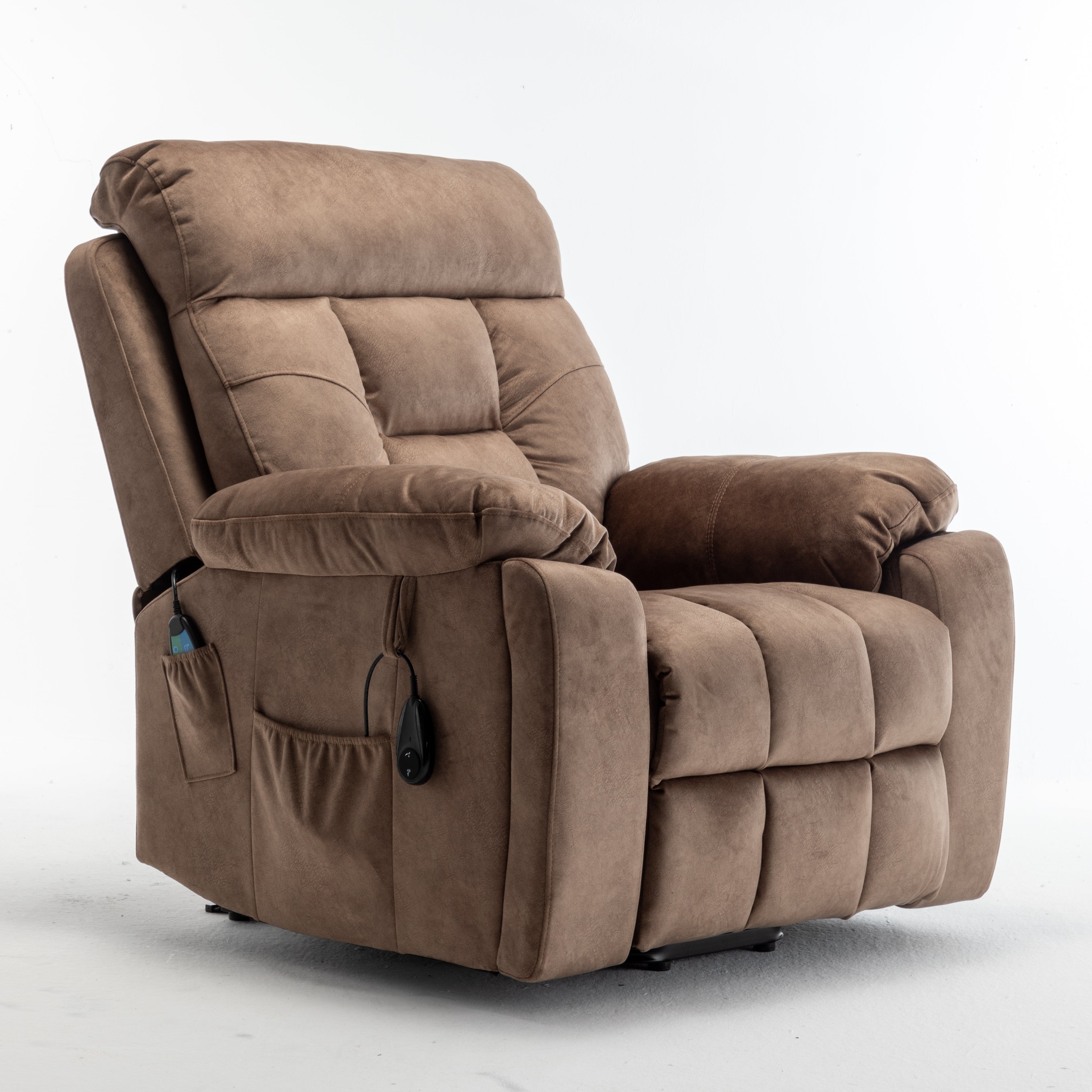 Vireo 41" Oversized Velvet Power Lift Recliner Chair with Massage, Heat and Cup Holder