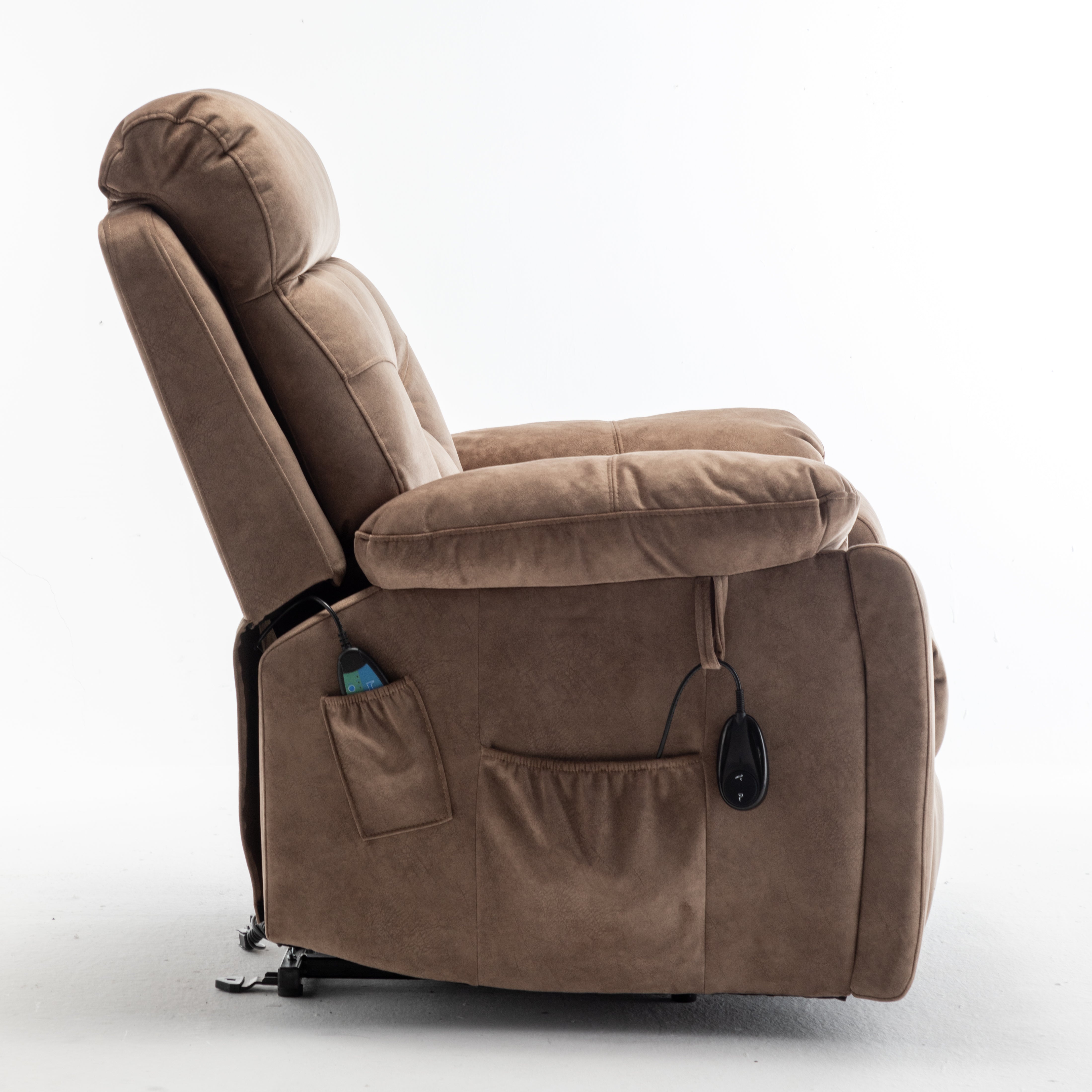 Vireo 41" Oversized Velvet Power Lift Recliner Chair with Massage, Heat and Cup Holder