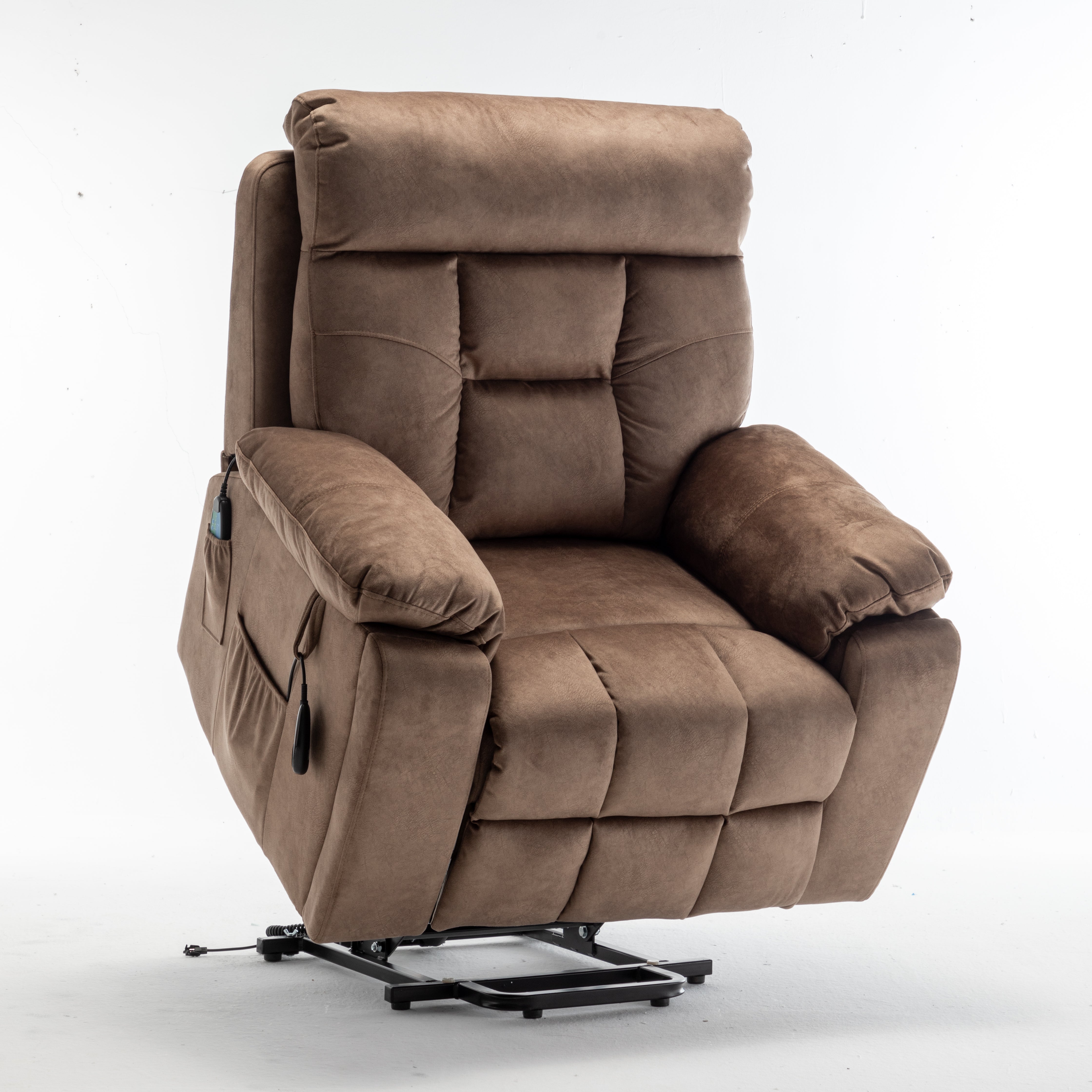 Vireo 41" Oversized Velvet Power Lift Recliner Chair with Massage, Heat and Cup Holder