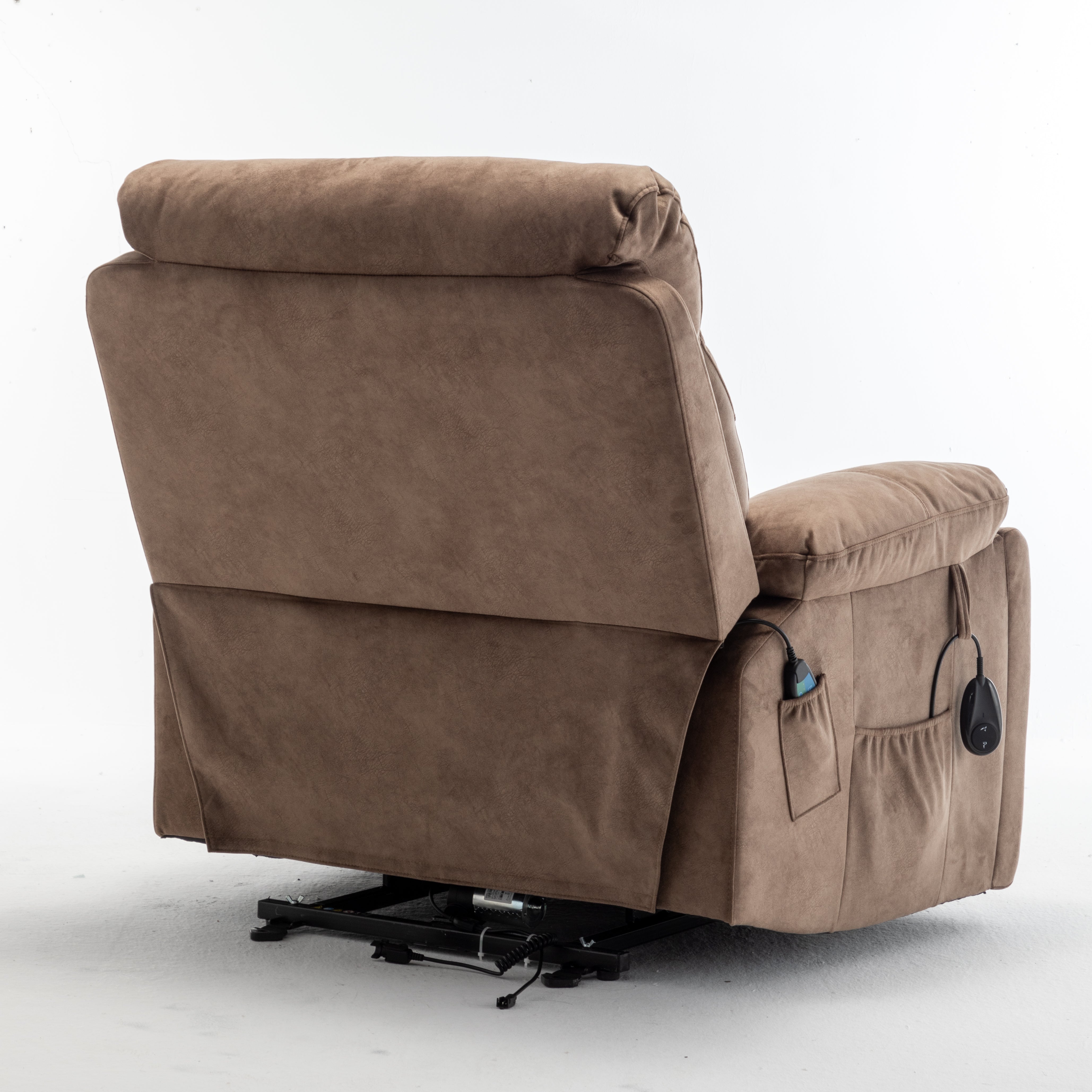 Vireo 41" Oversized Velvet Power Lift Recliner Chair with Massage, Heat and Cup Holder