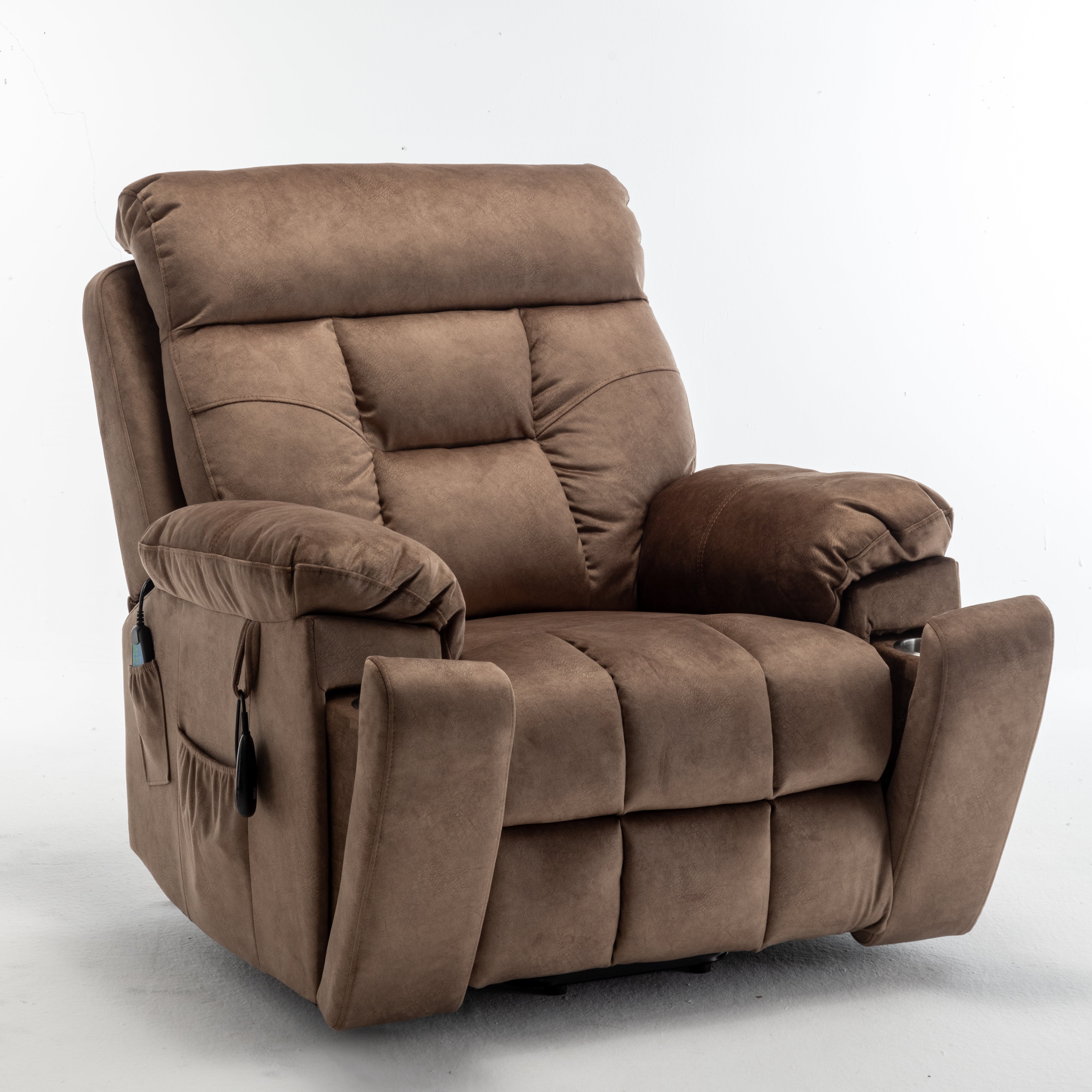 Vireo 41" Oversized Velvet Power Lift Recliner Chair with Massage, Heat and Cup Holder