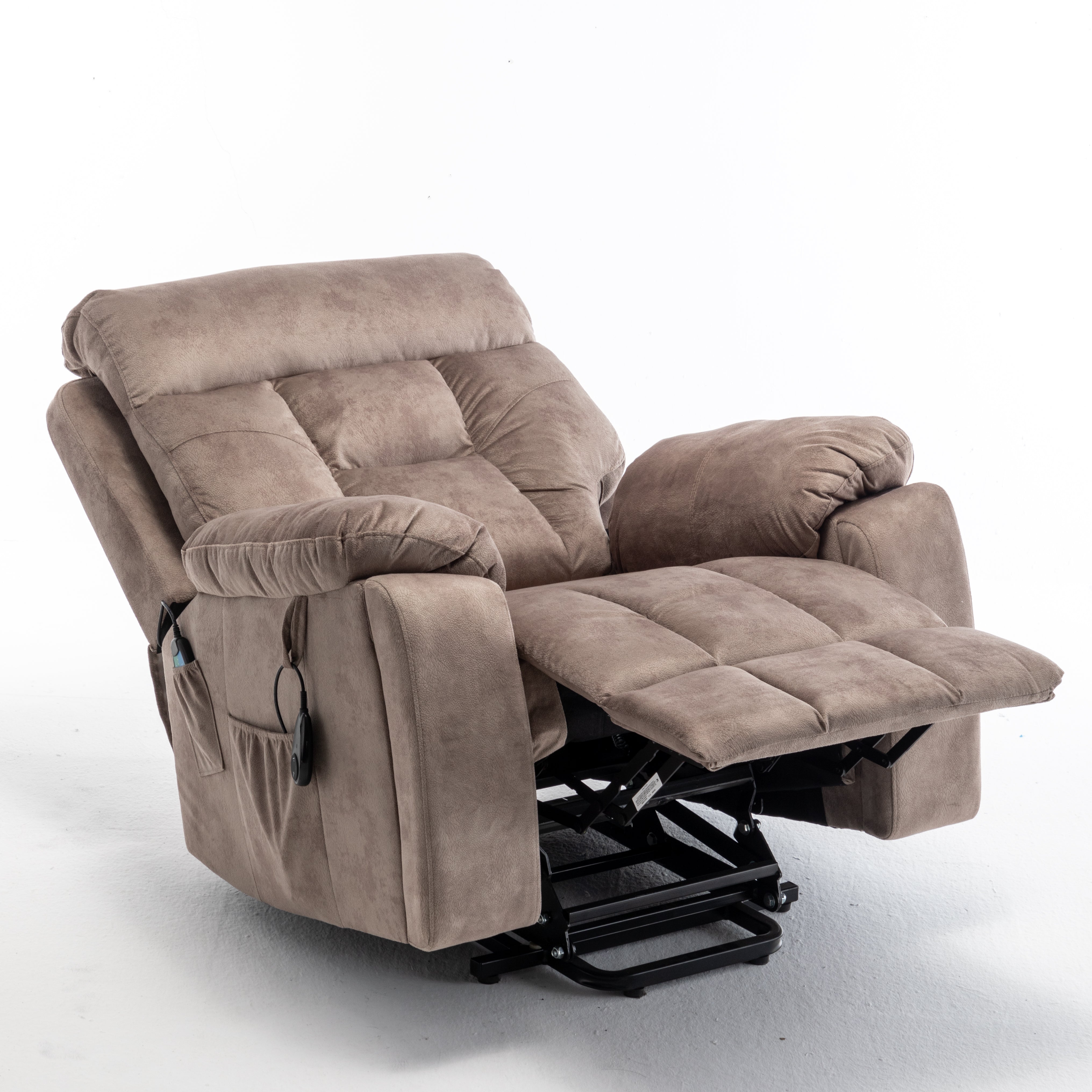 Vireo 41" Oversized Velvet Power Lift Recliner Chair with Massage, Heat and Cup Holder