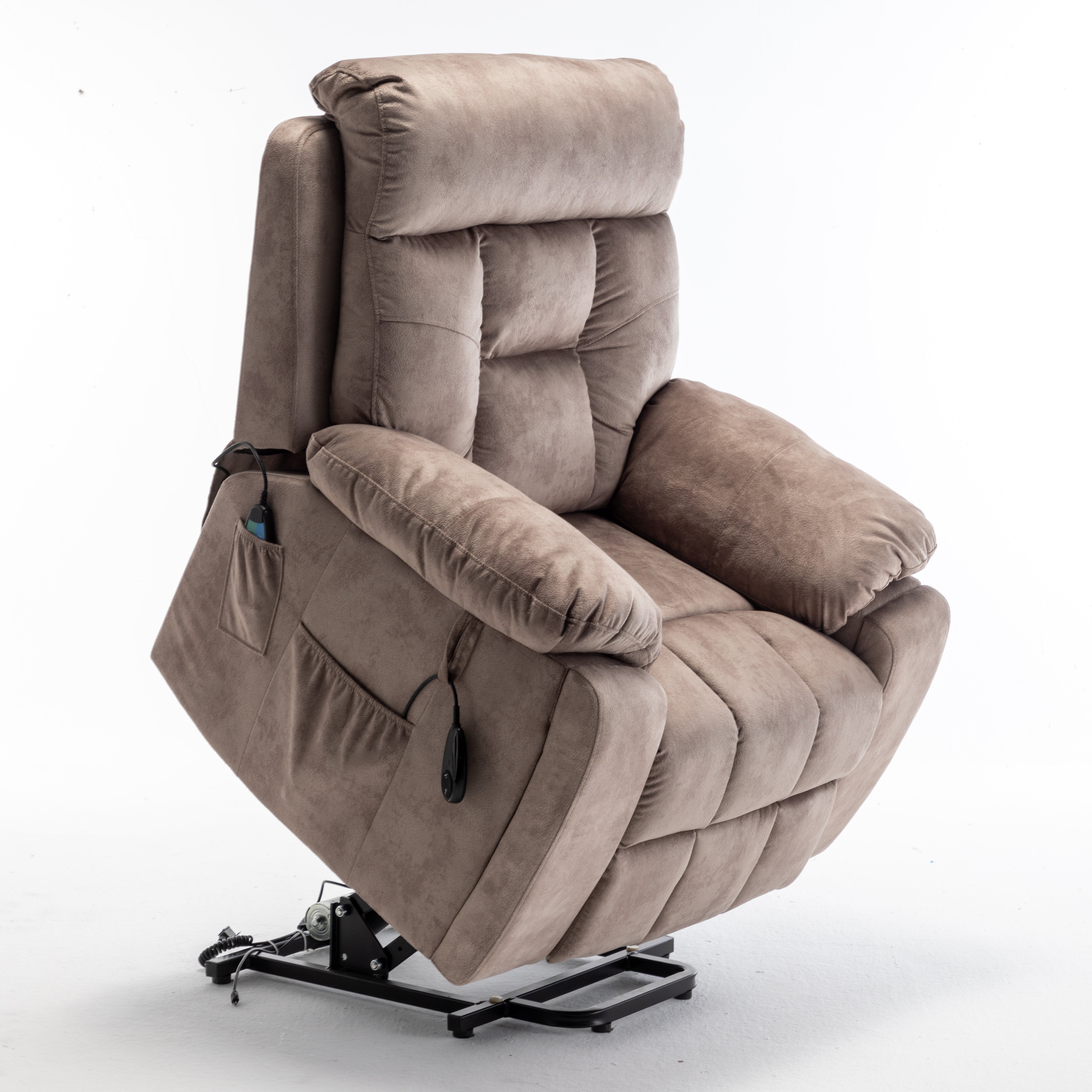 Vireo 41" Oversized Velvet Power Lift Recliner Chair with Massage, Heat and Cup Holder