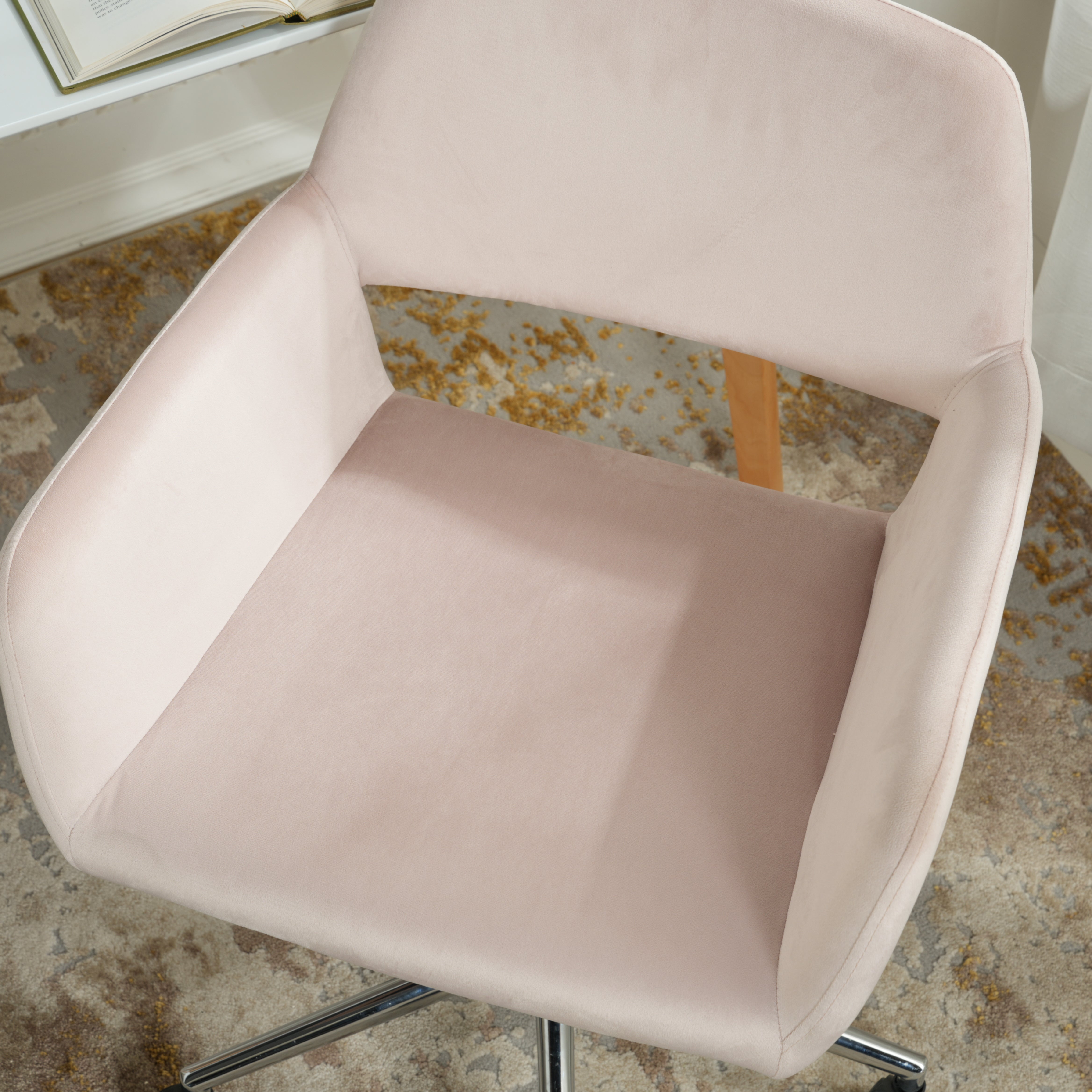 ROSS Velvet Swivel Desk Chair with Arms, Adjustable Height Task Chair on Wheels, Chrome Base, Blush Pink
