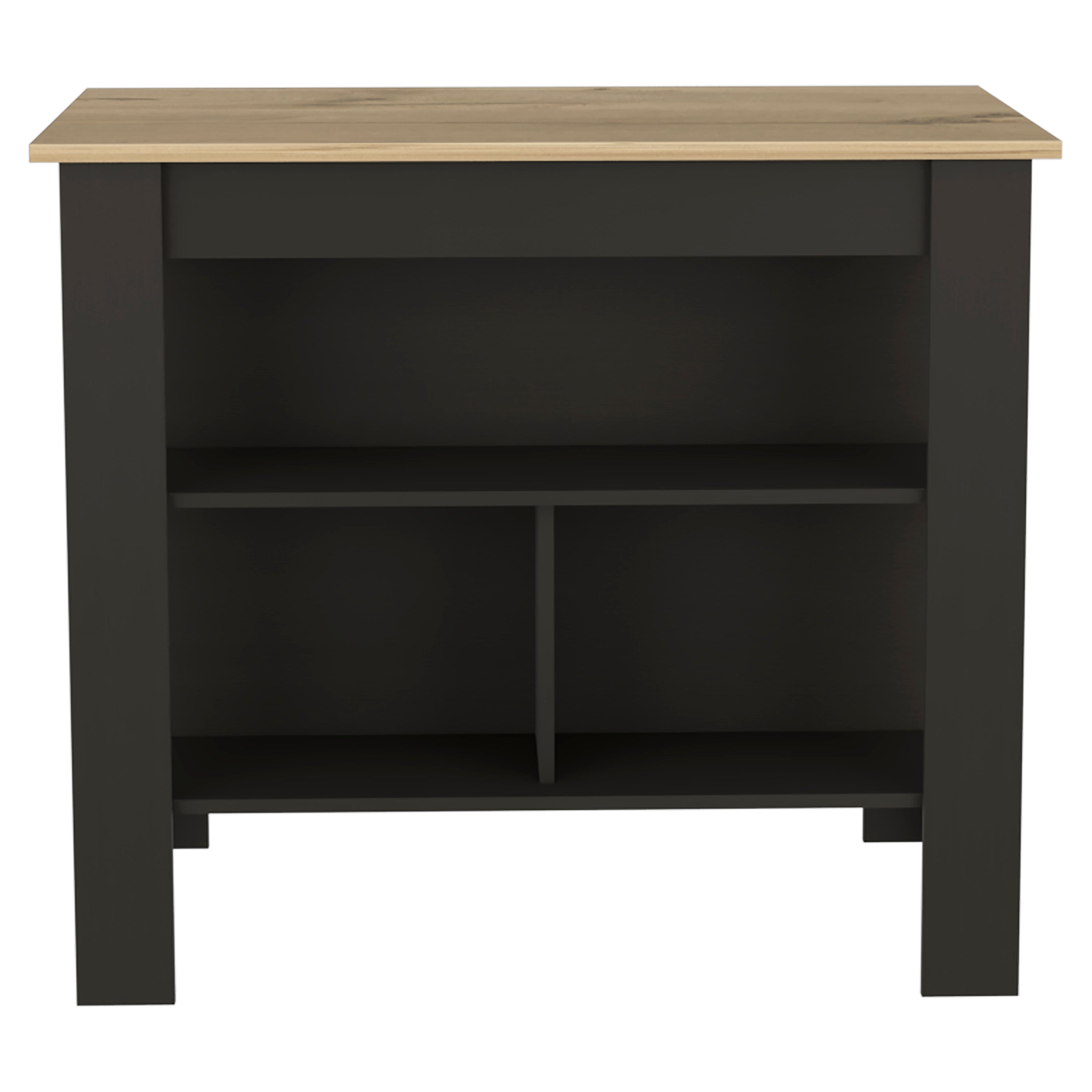 3-Shelf Kitchen Island Black Wengue and Light Oak